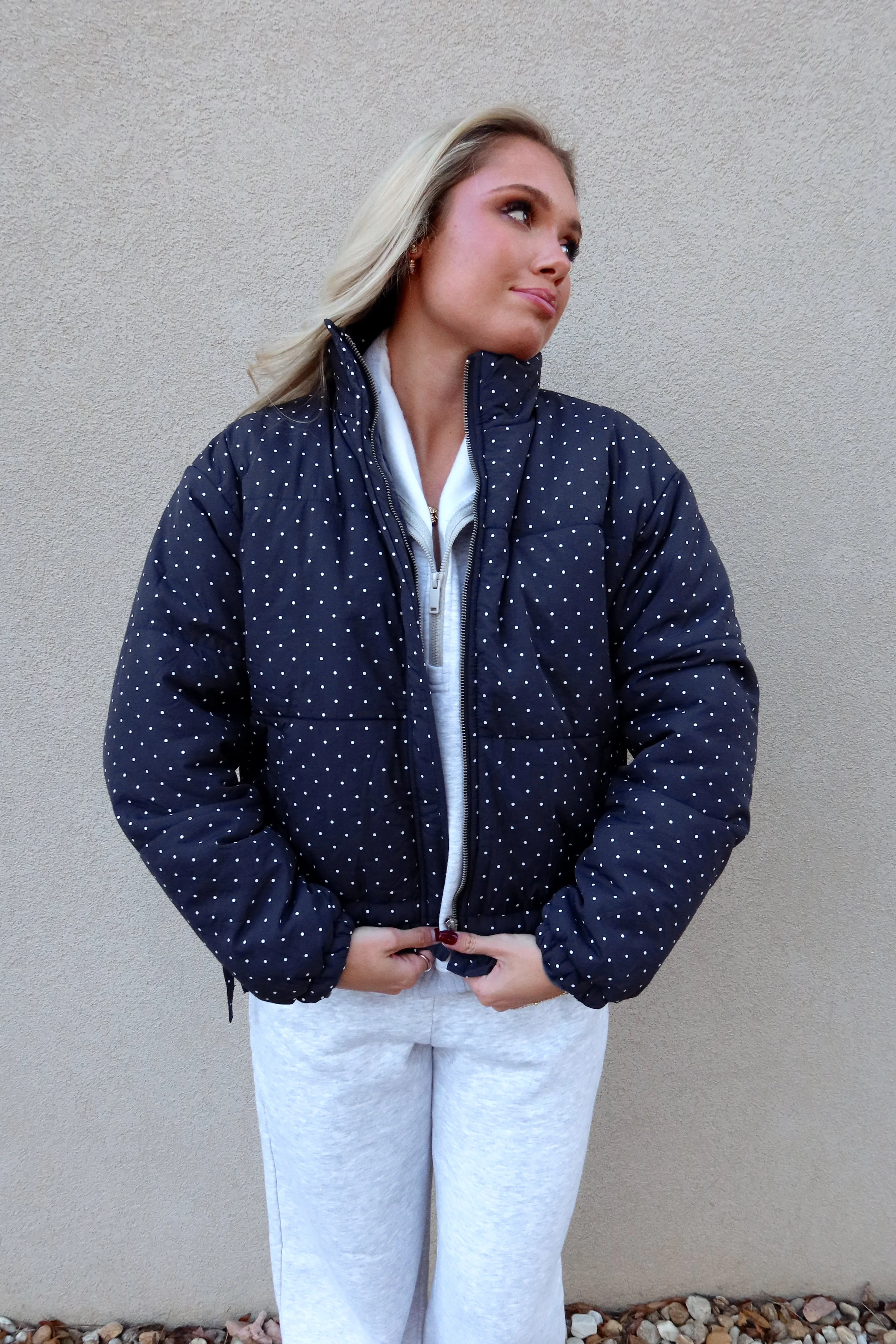 Pennie Navy Polka Dot Puffer Jacket - Image 3