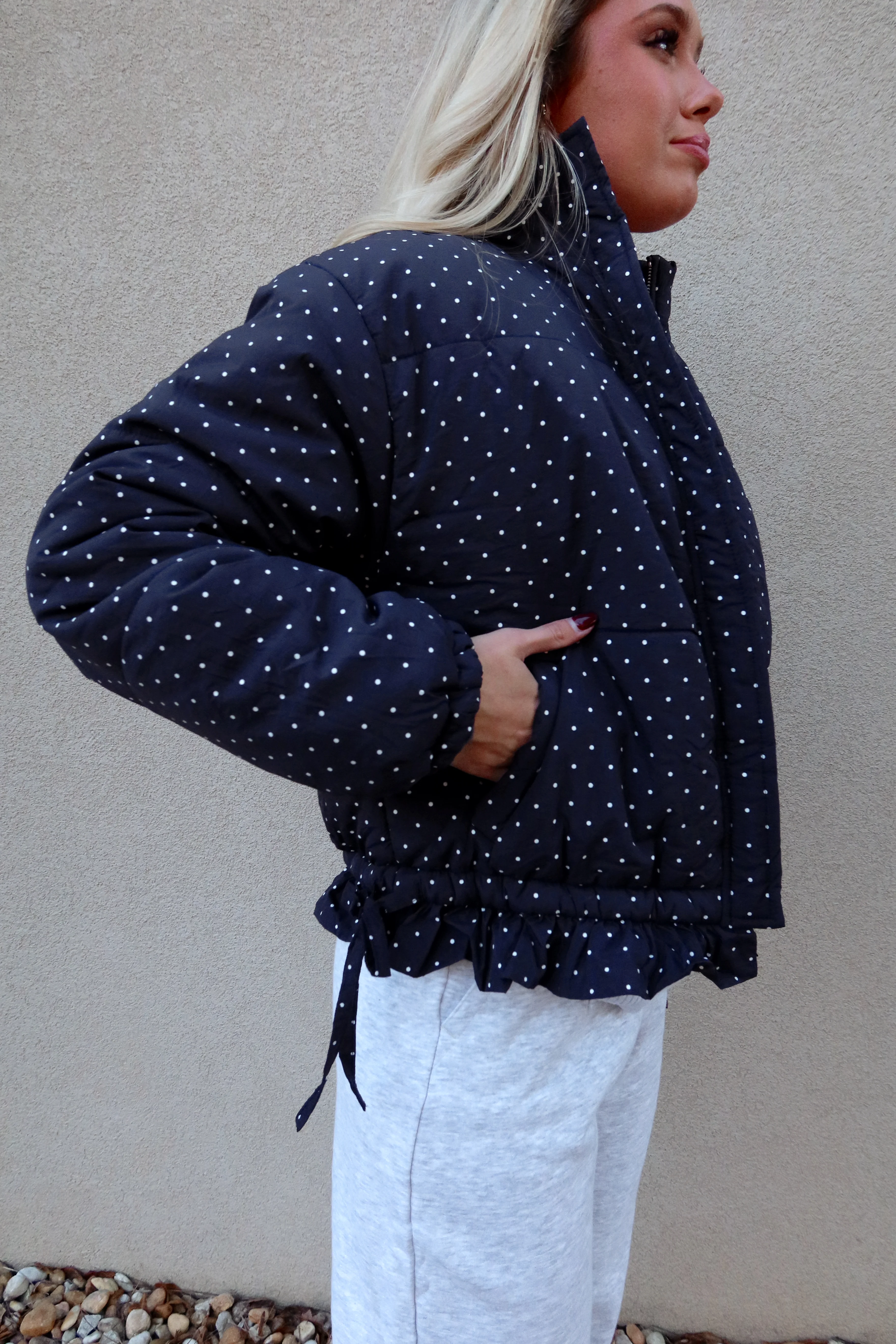Pennie Navy Polka Dot Puffer Jacket - Image 4