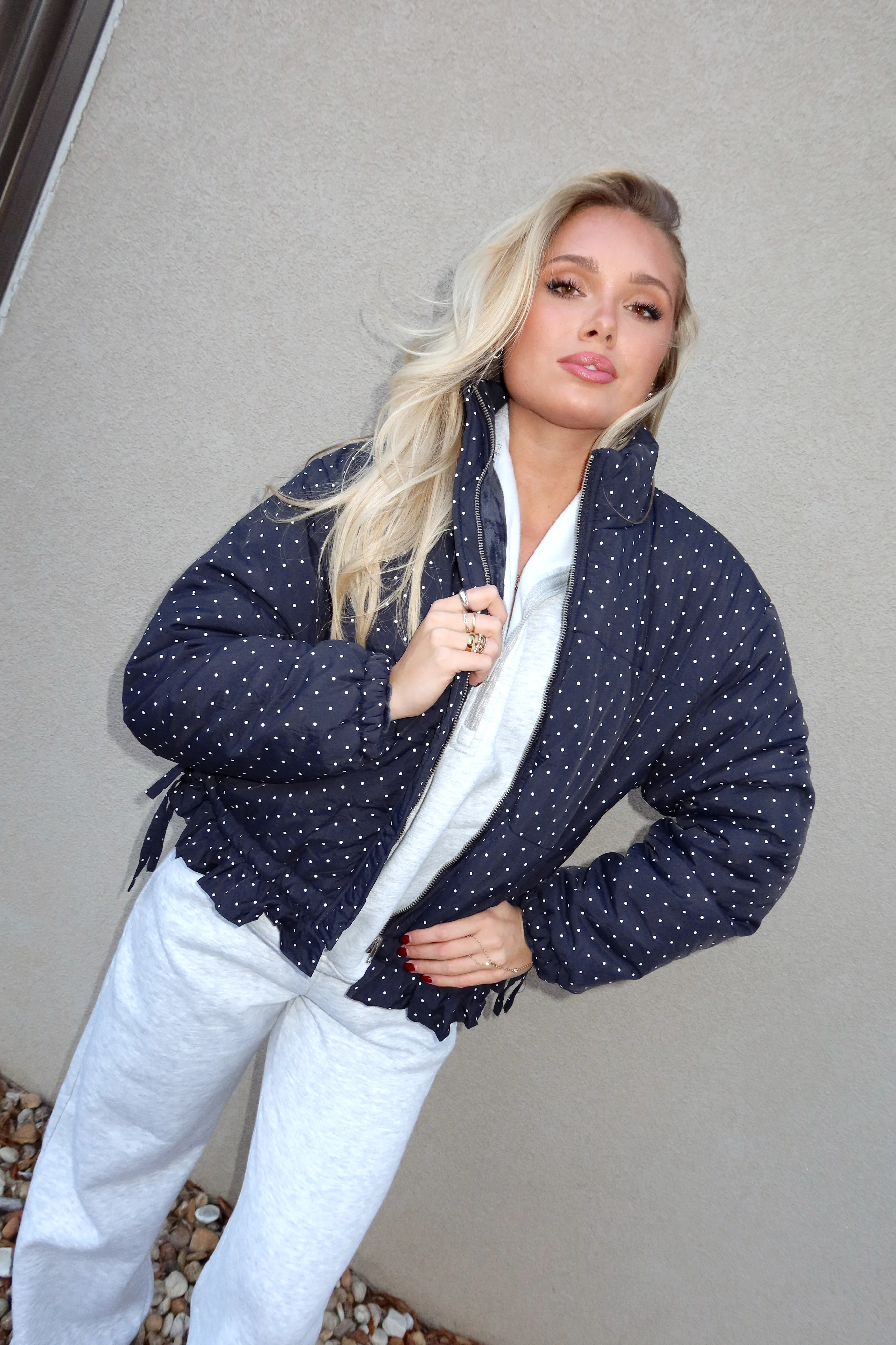 Pennie Navy Polka Dot Puffer Jacket - Image 5
