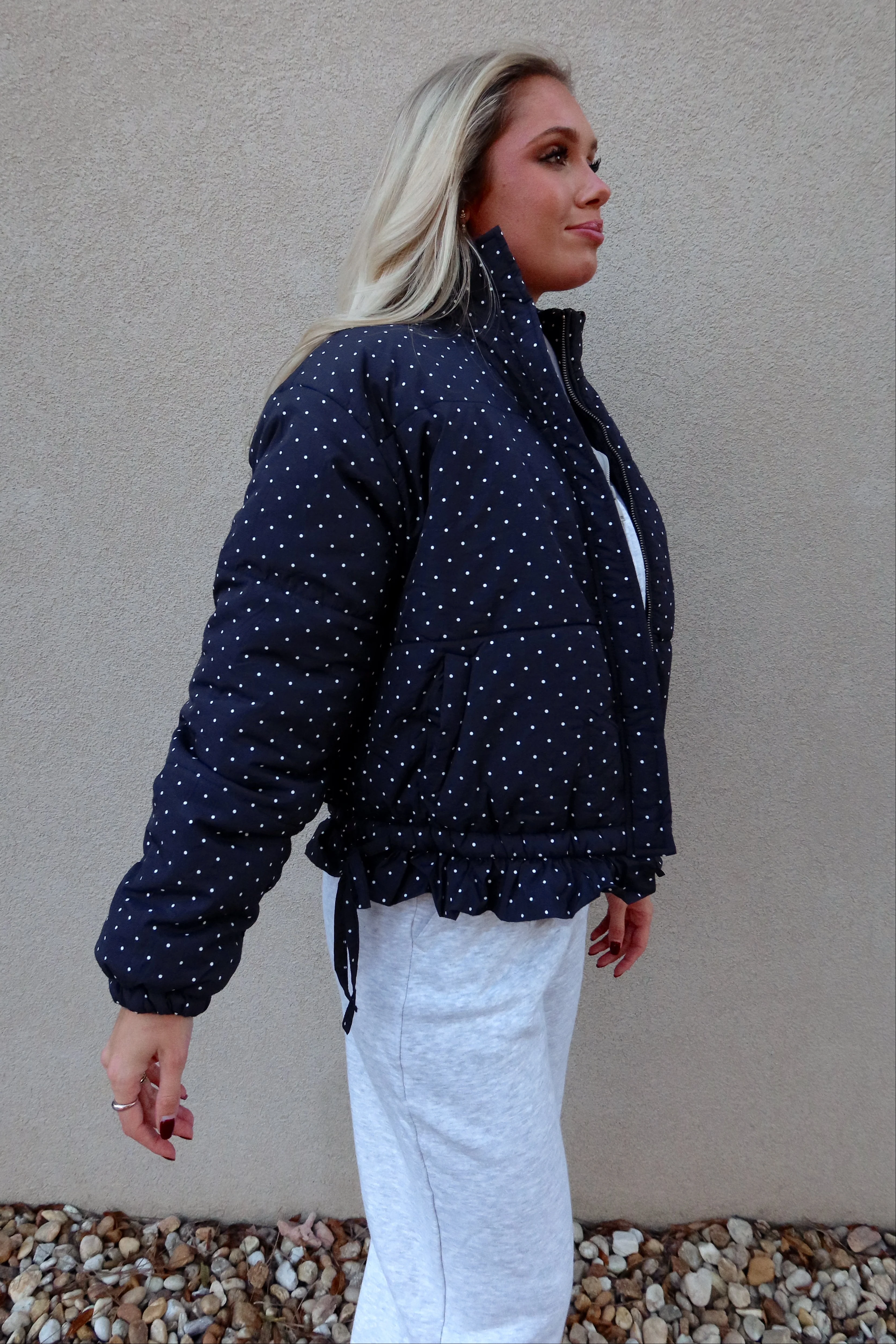Pennie Navy Polka Dot Puffer Jacket - Image 7