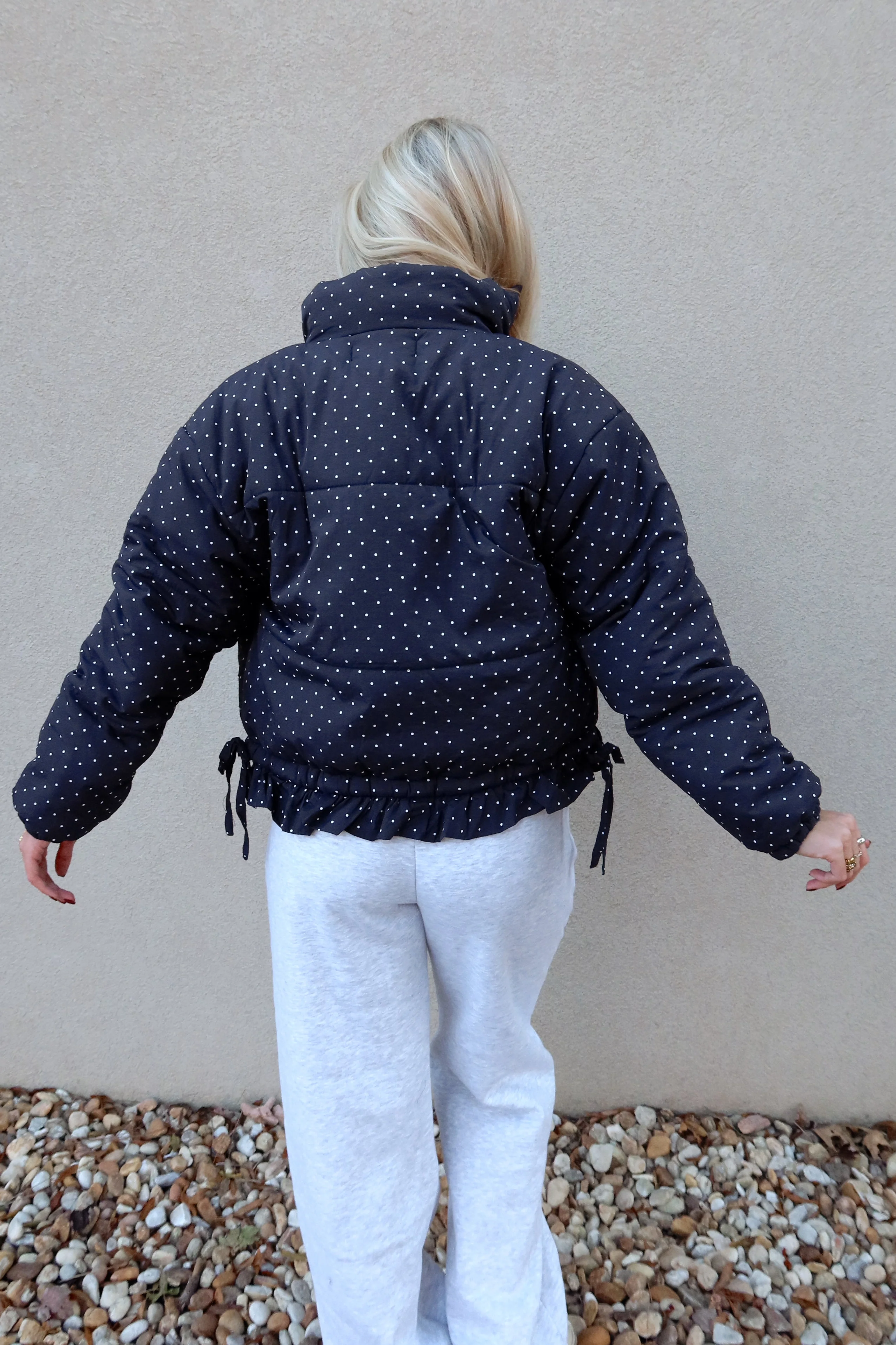 Pennie Navy Polka Dot Puffer Jacket - Image 9