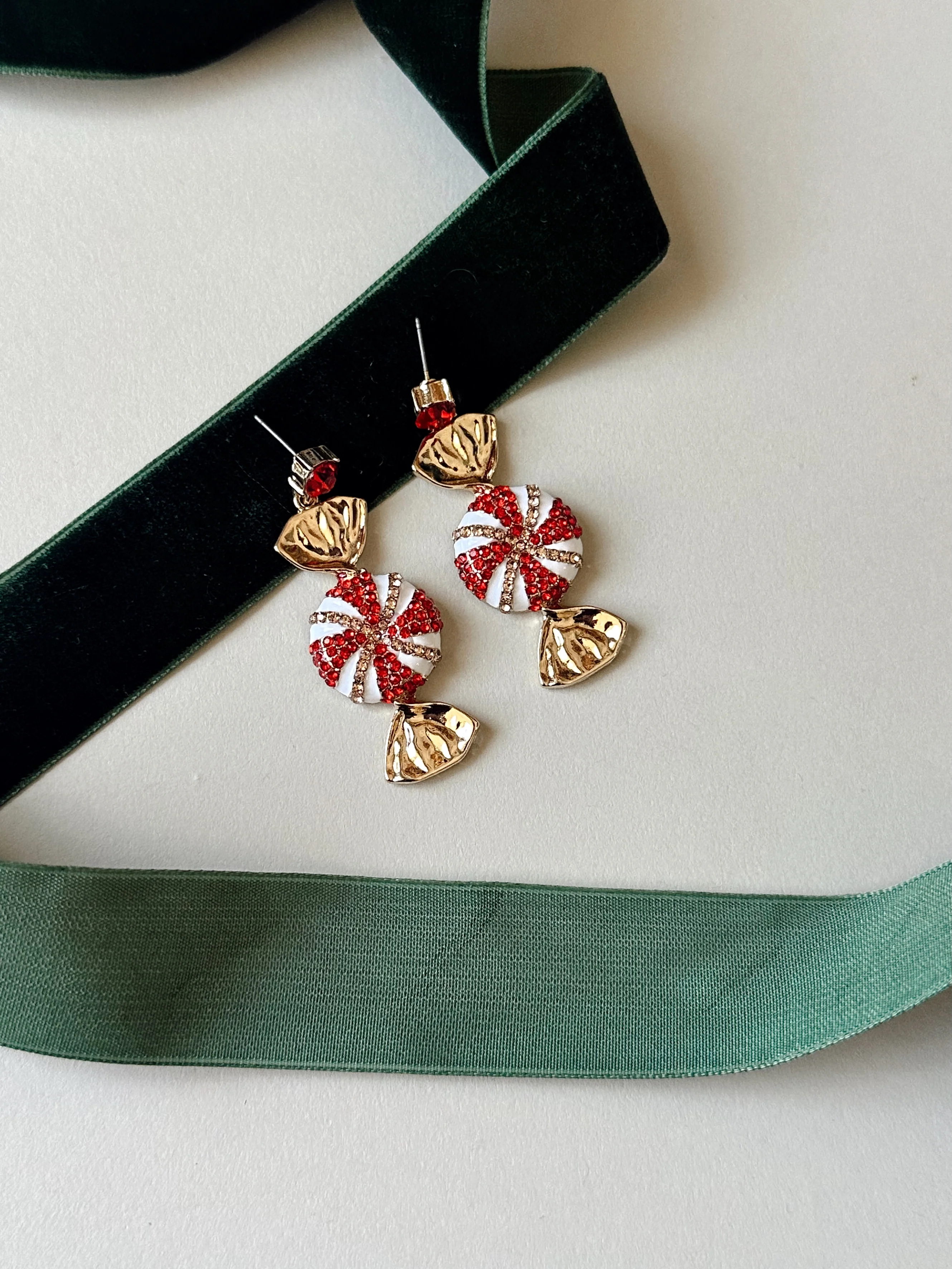 Peppermint Red & White Earrings - Image 3