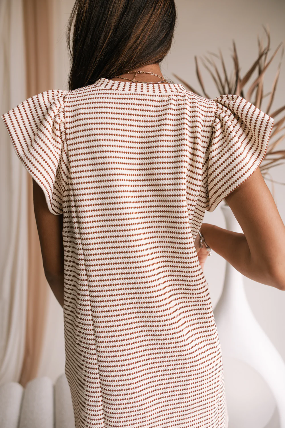 Perry Cream & Brown Striped Dress - Image 3