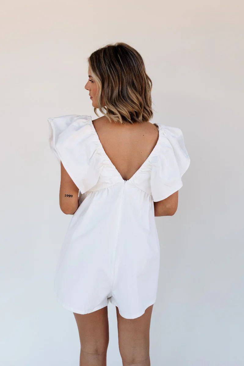 Peyton Off White Denim Sleeveless Romper - Image 4