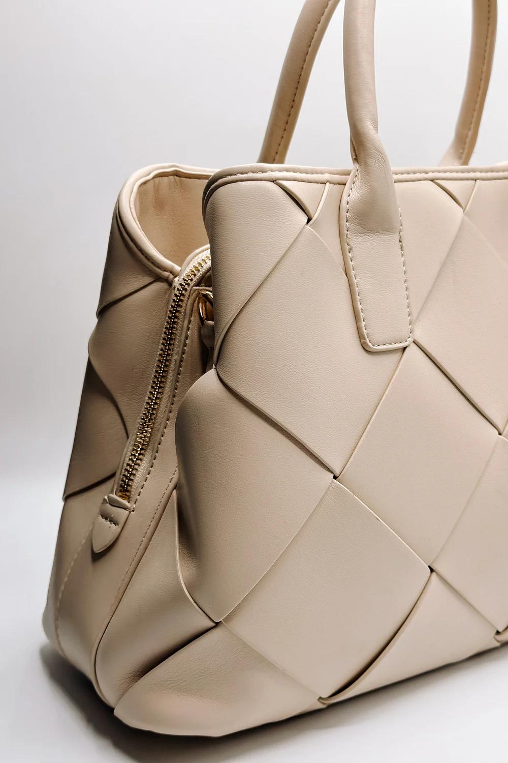 Phoebe Cream Woven Leather Purse