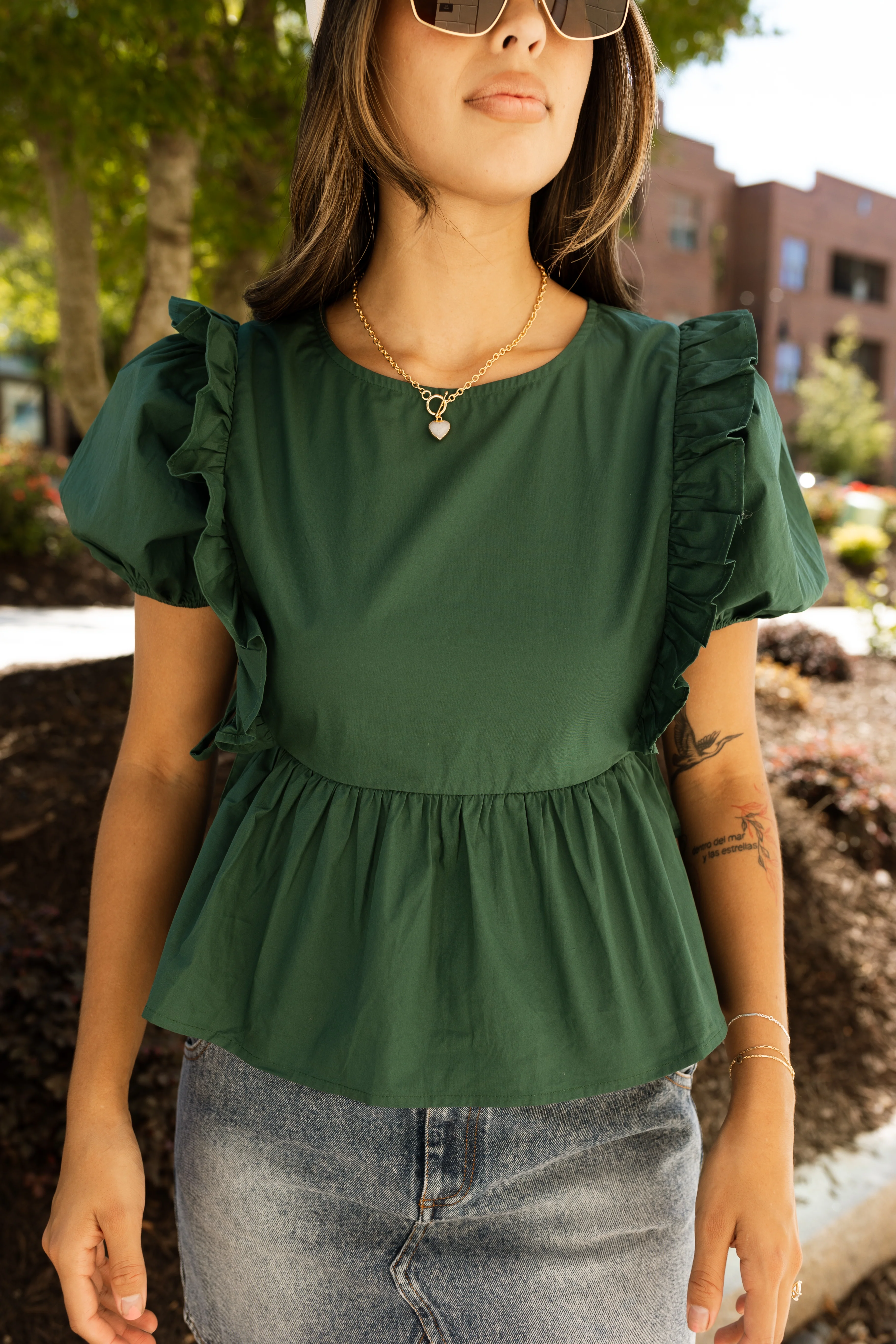 Piper Hunter Green Puff Sleeve Top - Image 2