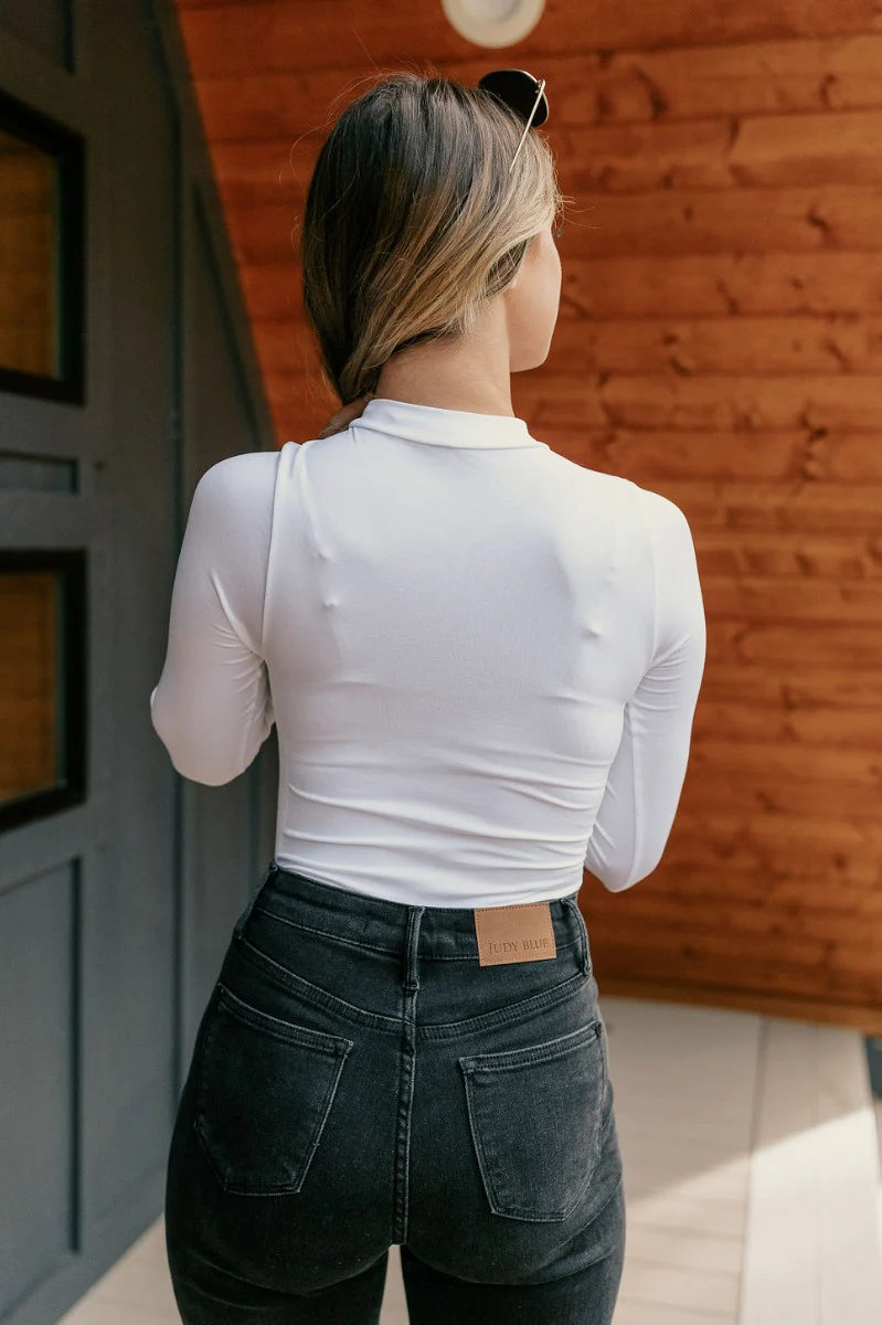 Piper White Knit Long Sleeve Bodysuit - Image 9