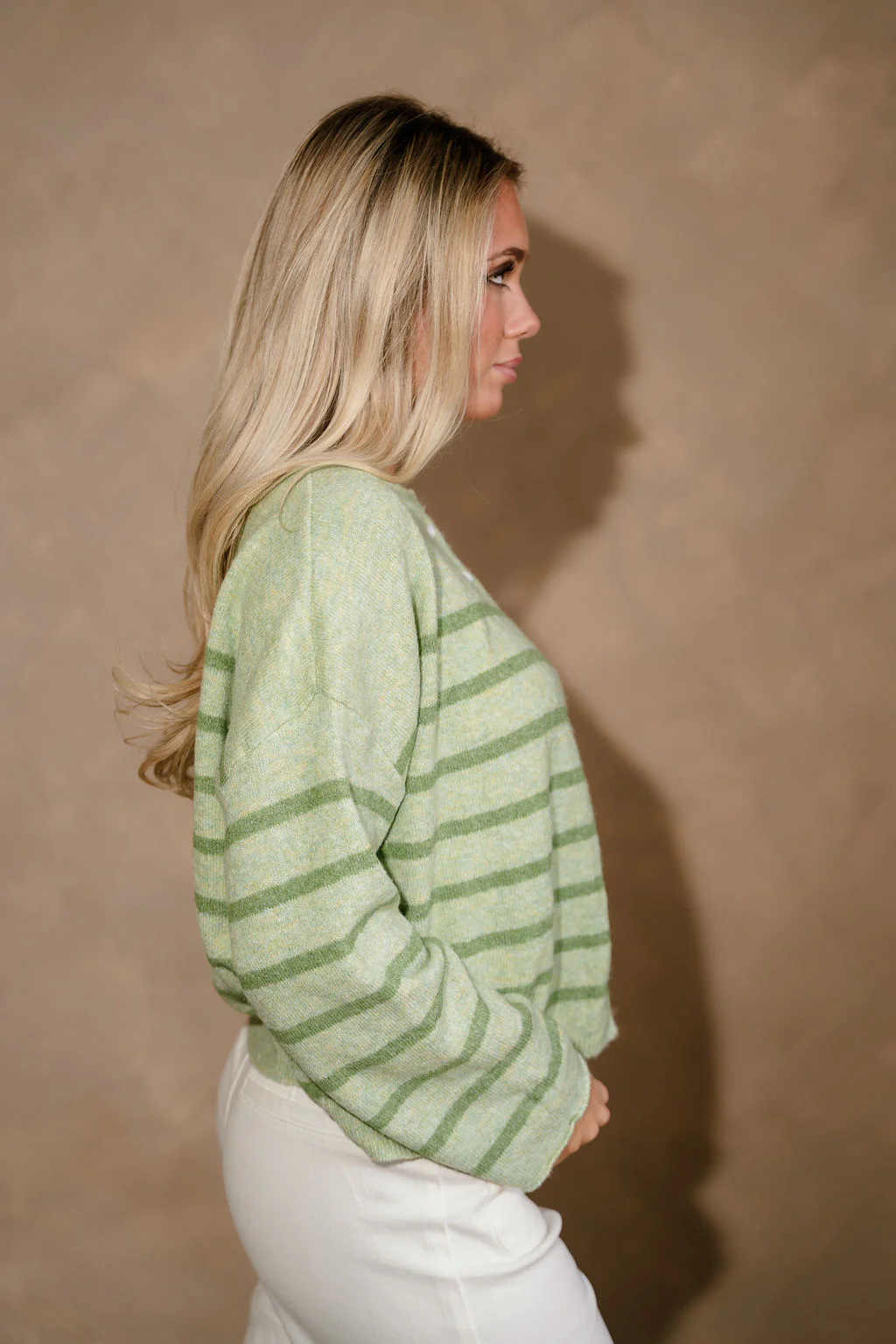 Polly Green Striped Button Up Cardigan - Image 7