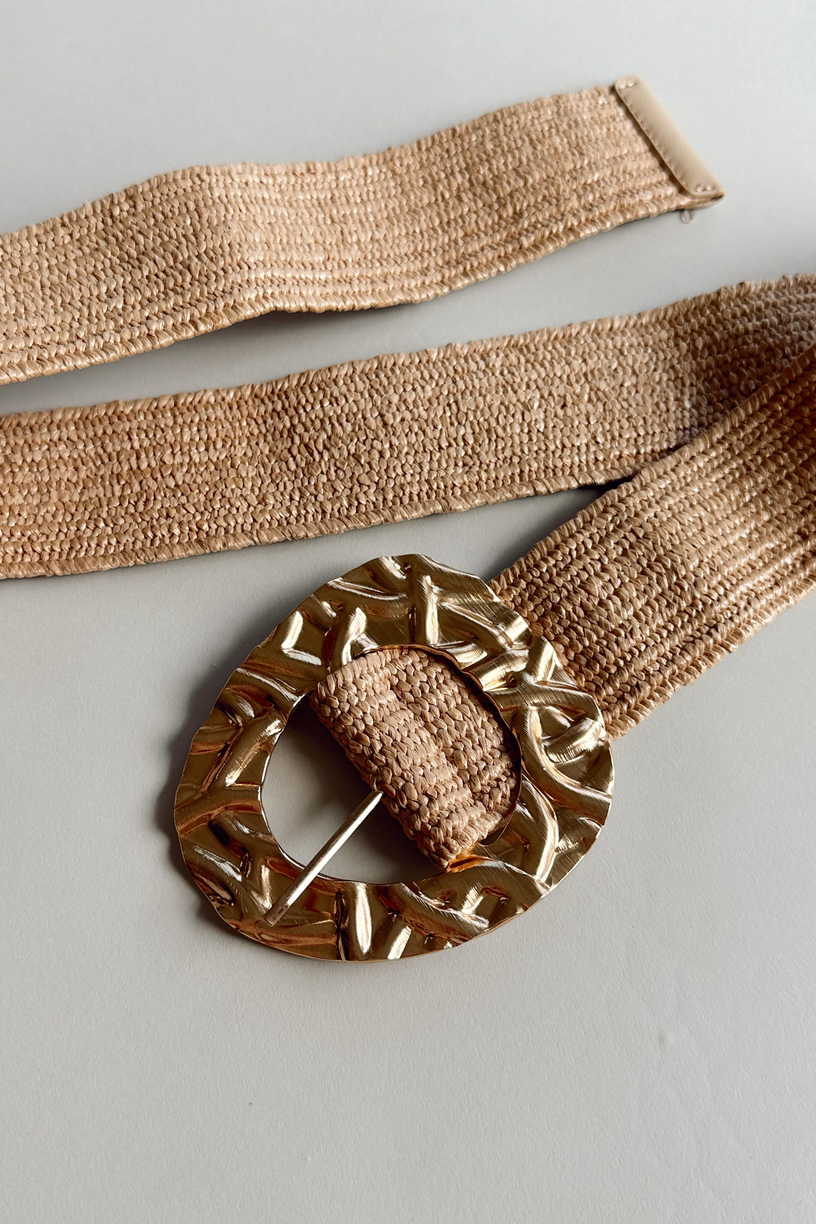 Polly Raffia & Gold Hammered Belt