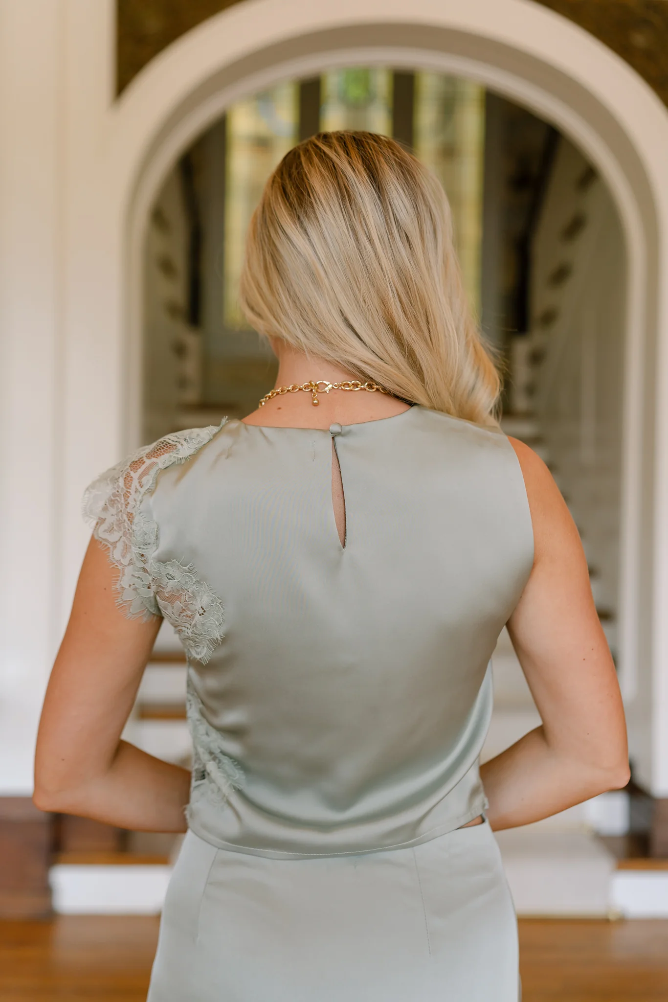 Poppy Satin Lace High Neck Tank - Image 4