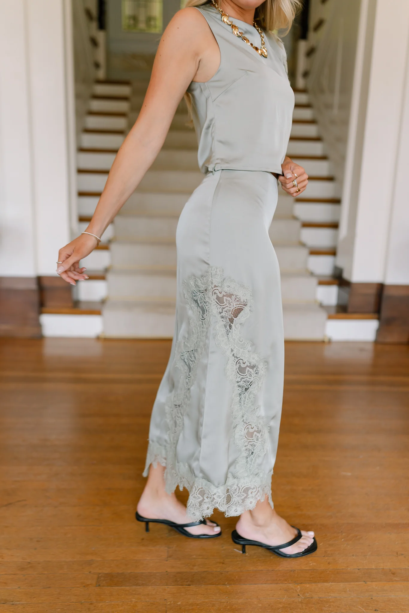 Poppy Satin Lace Midi Skirt - Image 2