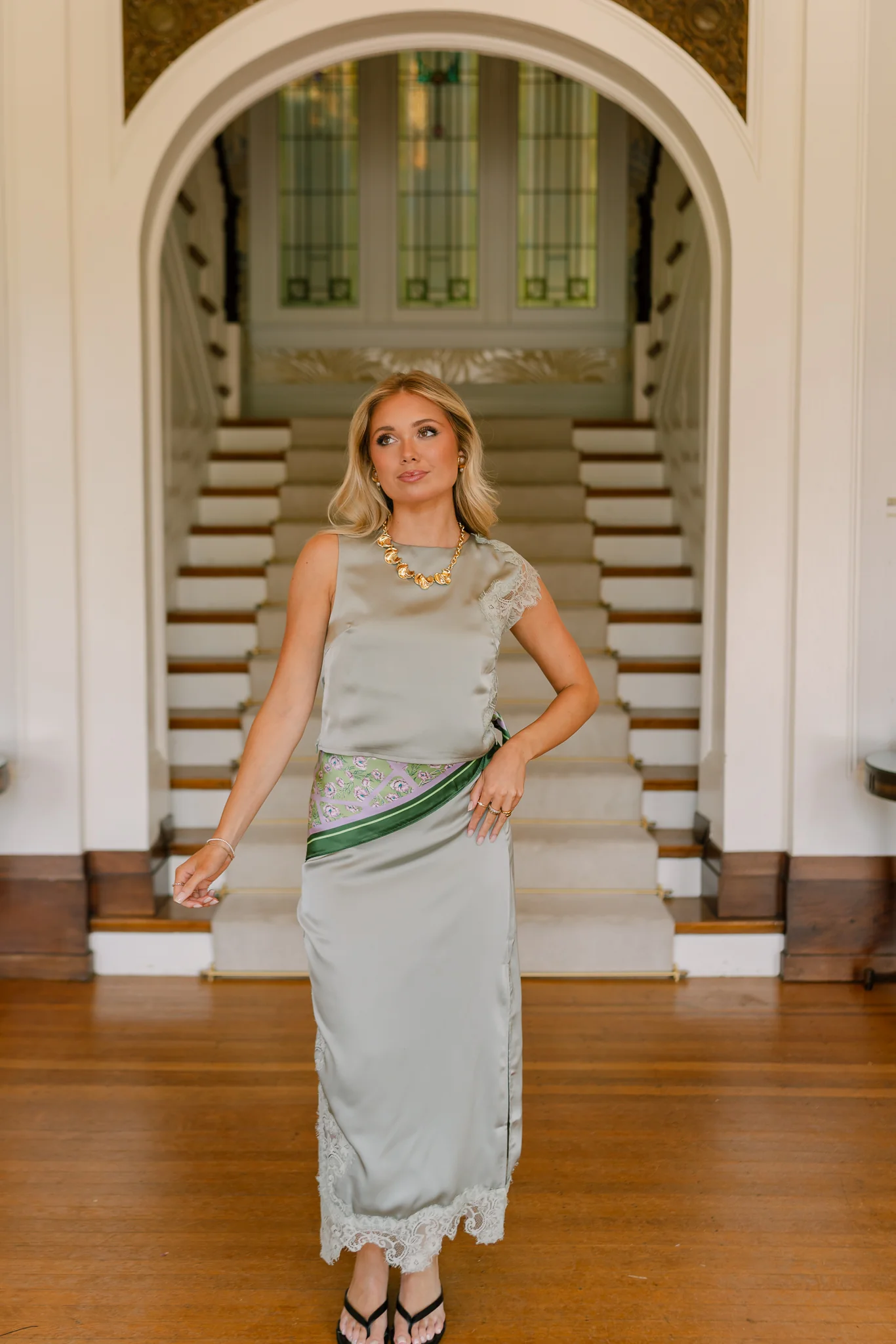Poppy Satin Lace Midi Skirt - Image 3