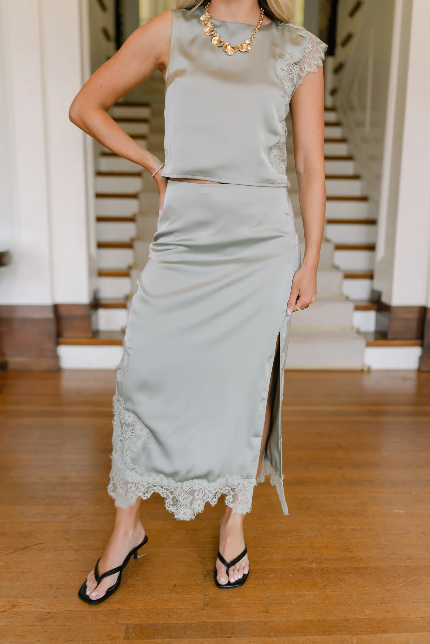Poppy Satin Lace Midi Skirt - Image 4
