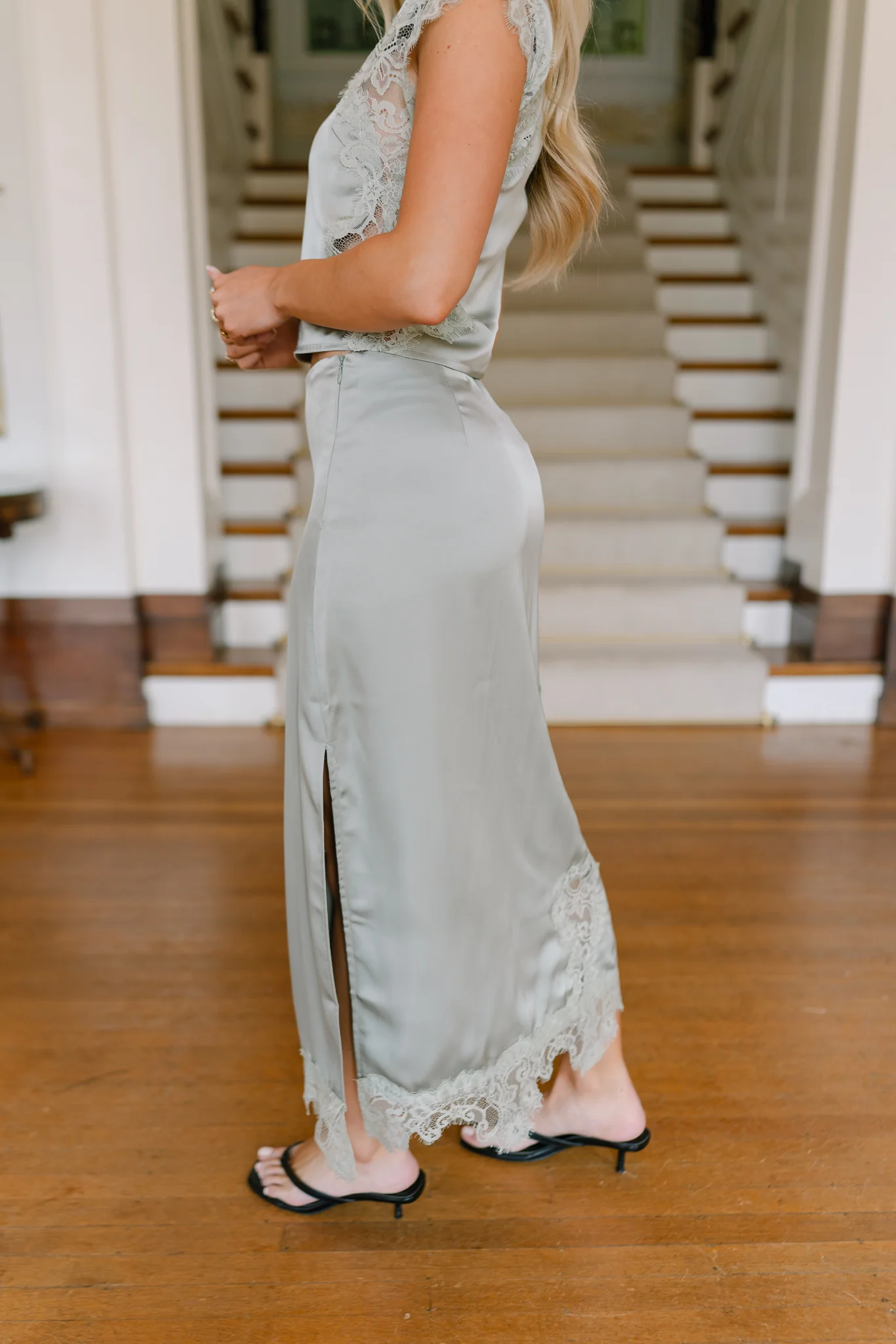Poppy Satin Lace Midi Skirt - Image 7