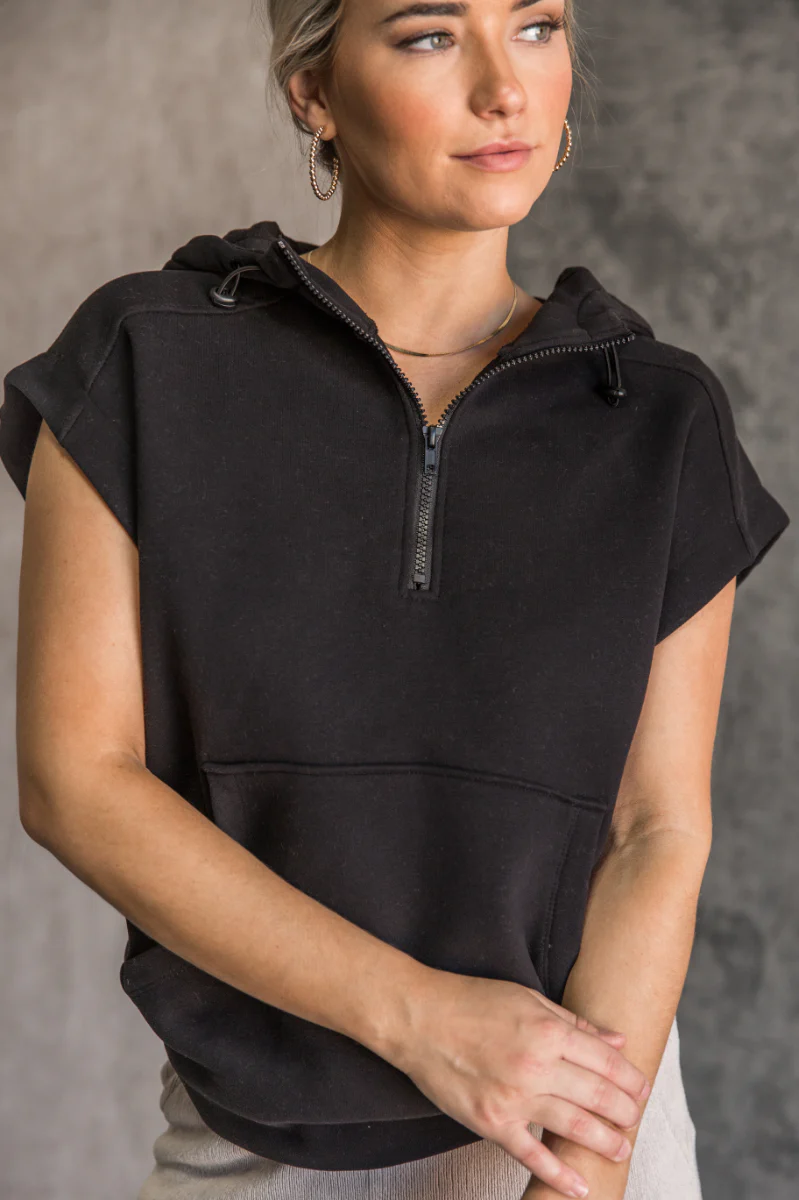 Presley Black Sleeveless Hoodie Sweatshirt - Image 5
