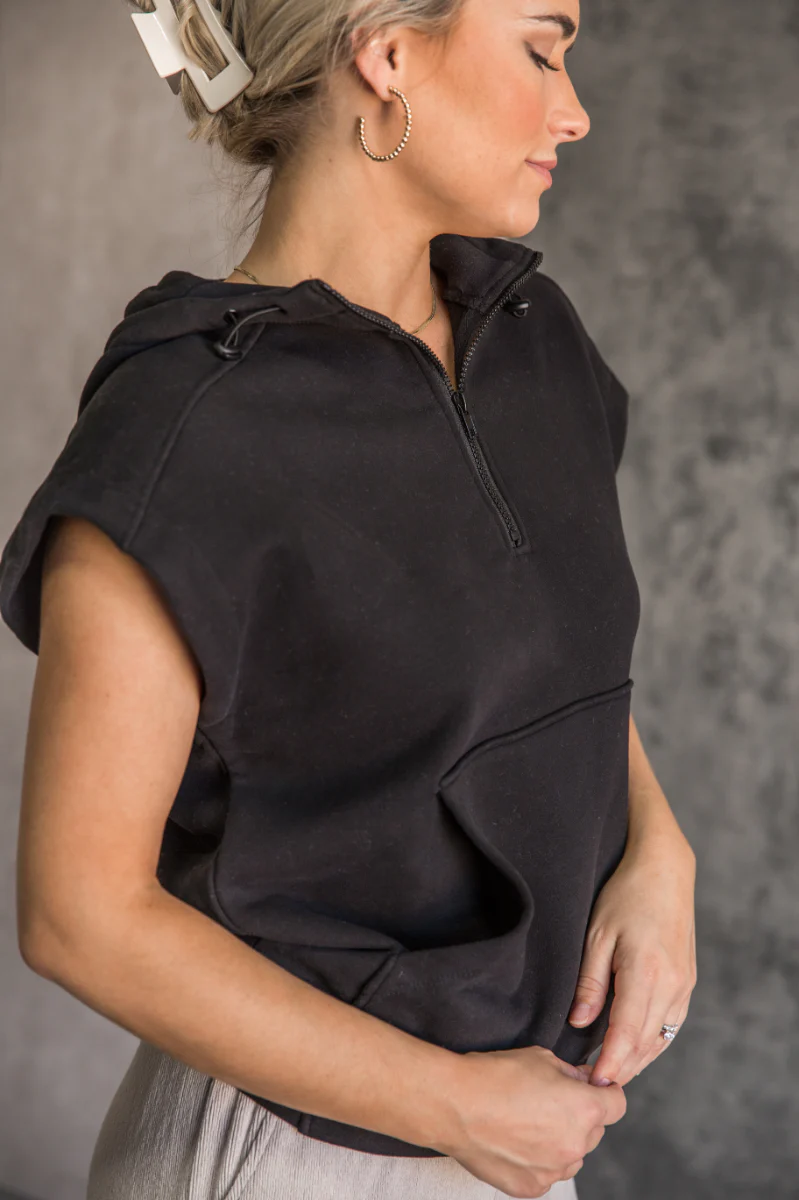 Presley Black Sleeveless Hoodie Sweatshirt - Image 8