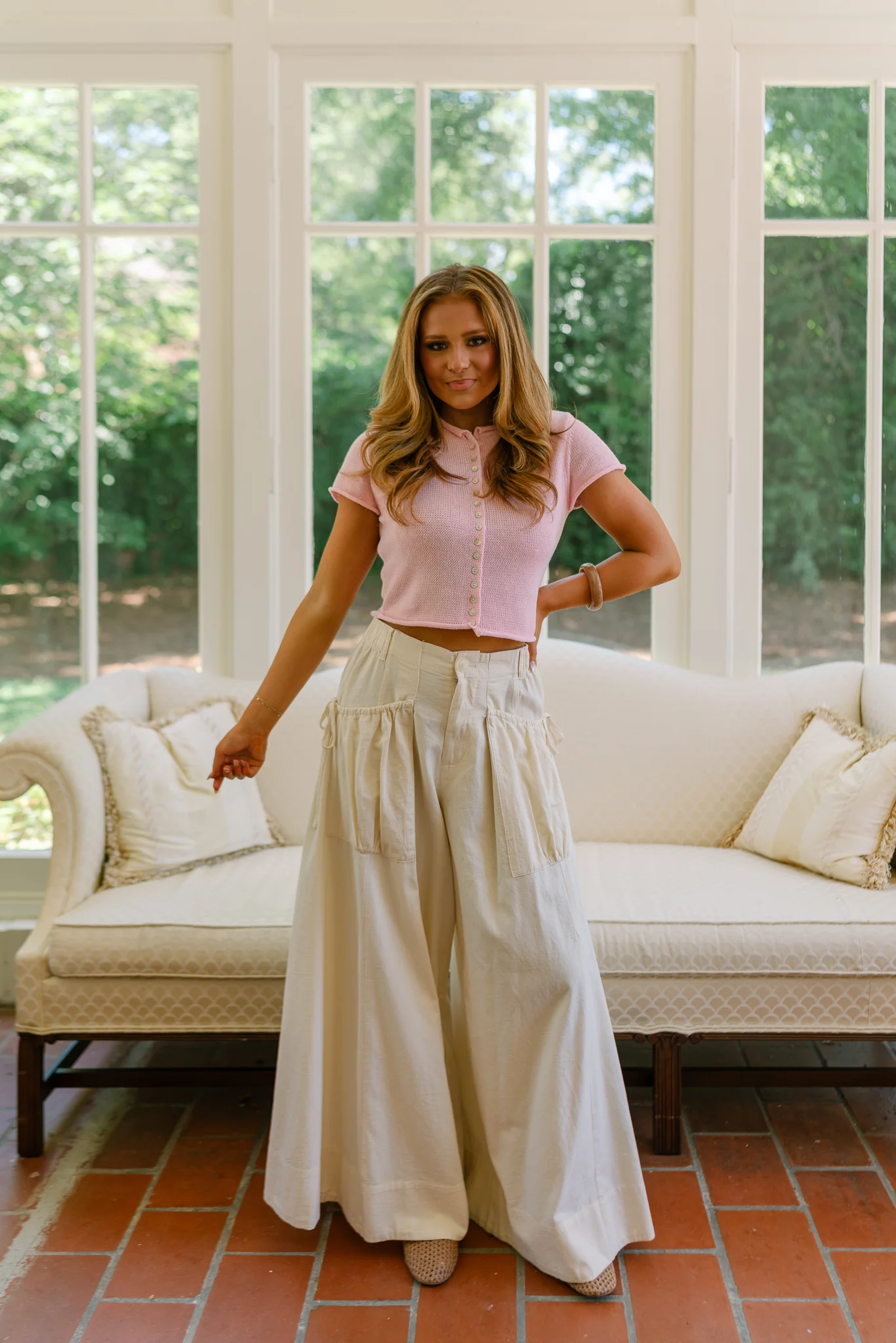 Presley Light Pink Knit Short Sleeve Top - Image 2