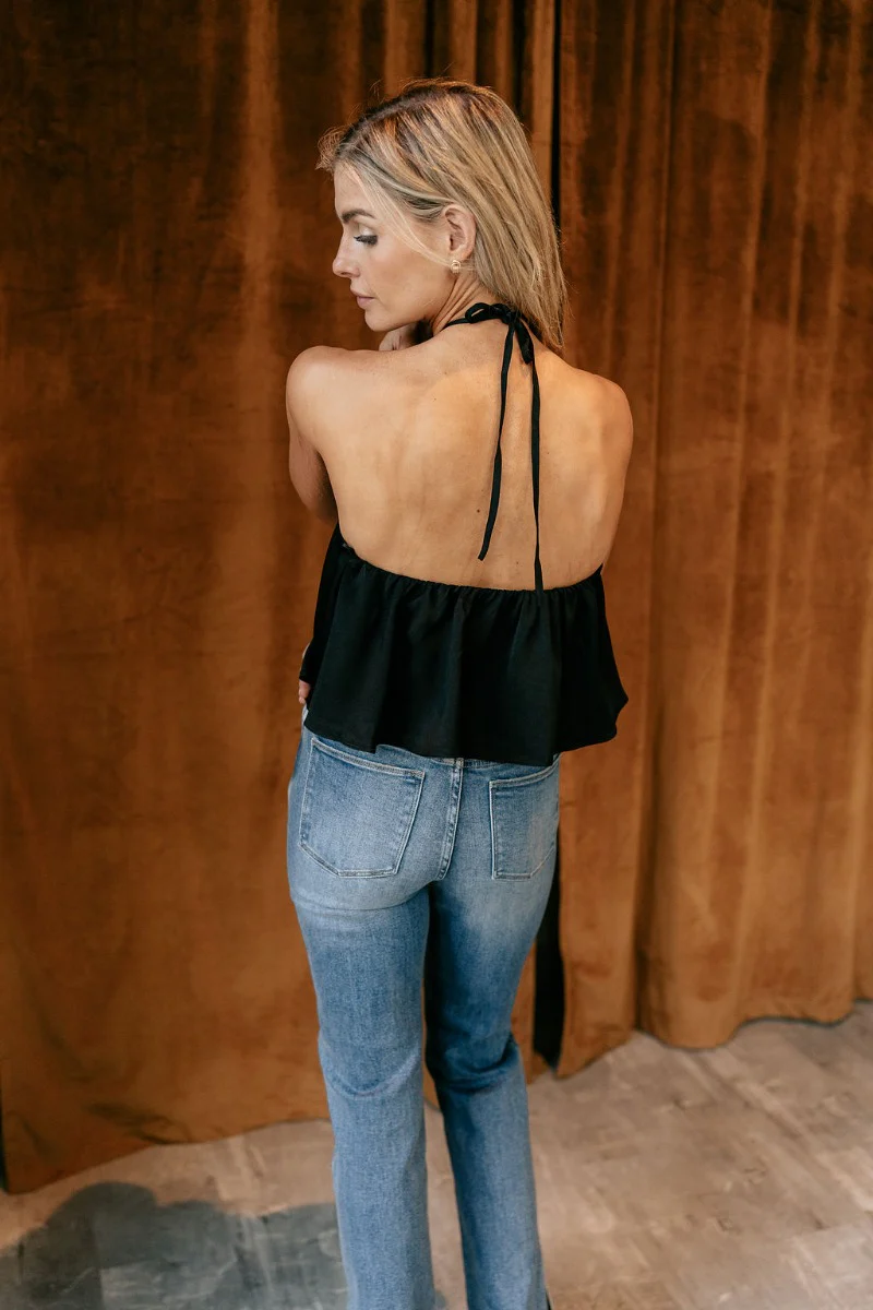 Priscilla Black Rose Detail Halter Top - Image 6