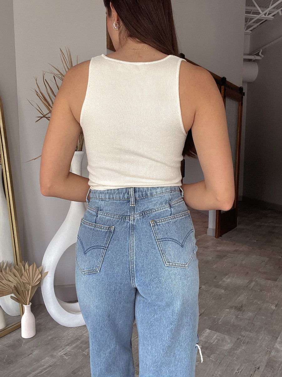 Put It On Repeat Tank in Cream - Image 2
