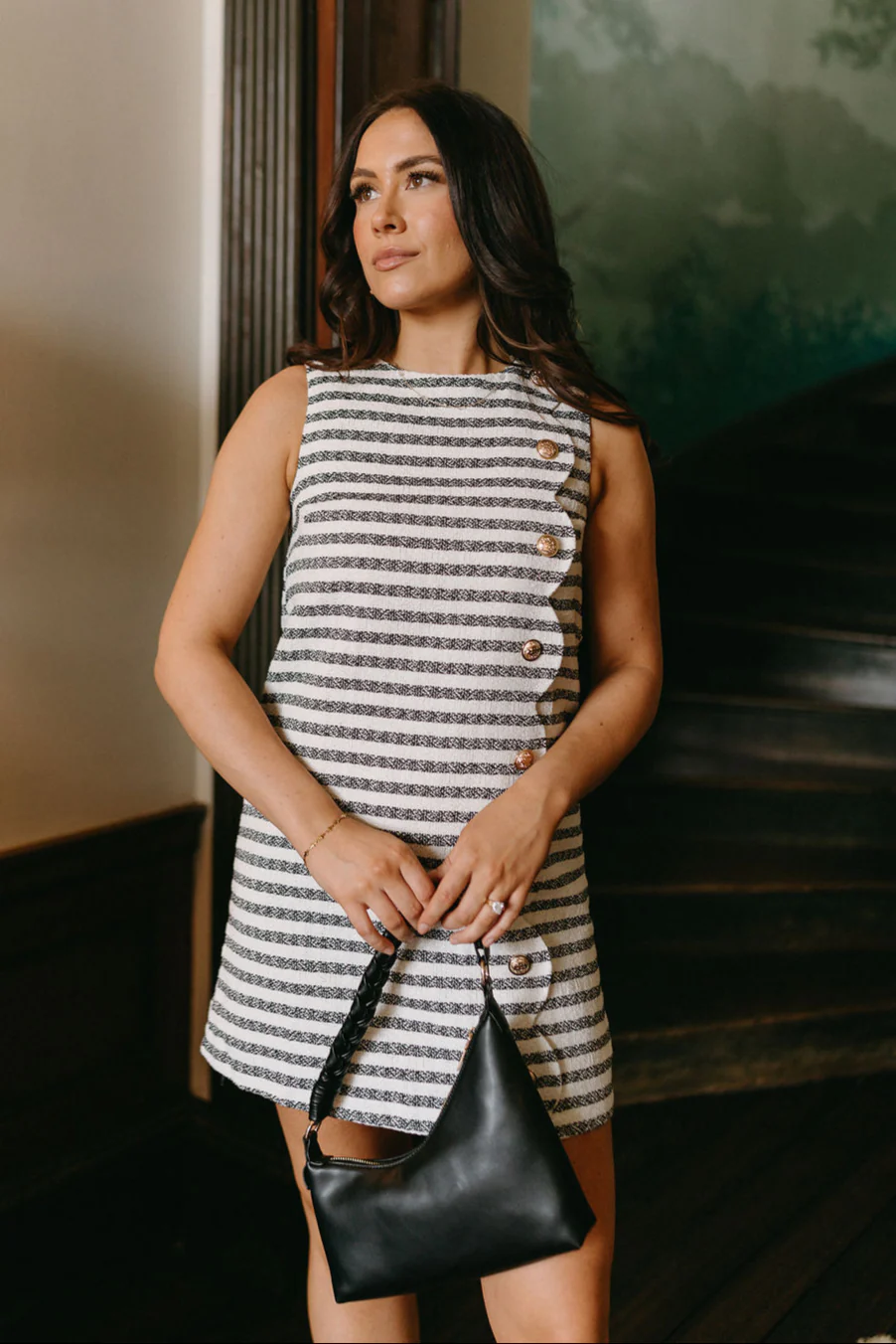 Quinn Cream & Black Striped Mini Dress - Image 2
