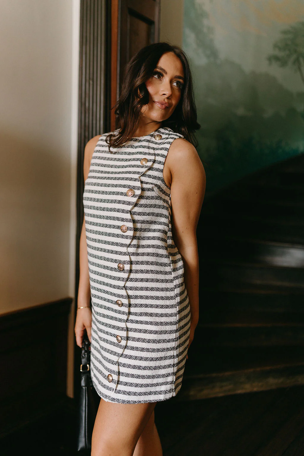 Quinn Cream & Black Striped Mini Dress - Image 8