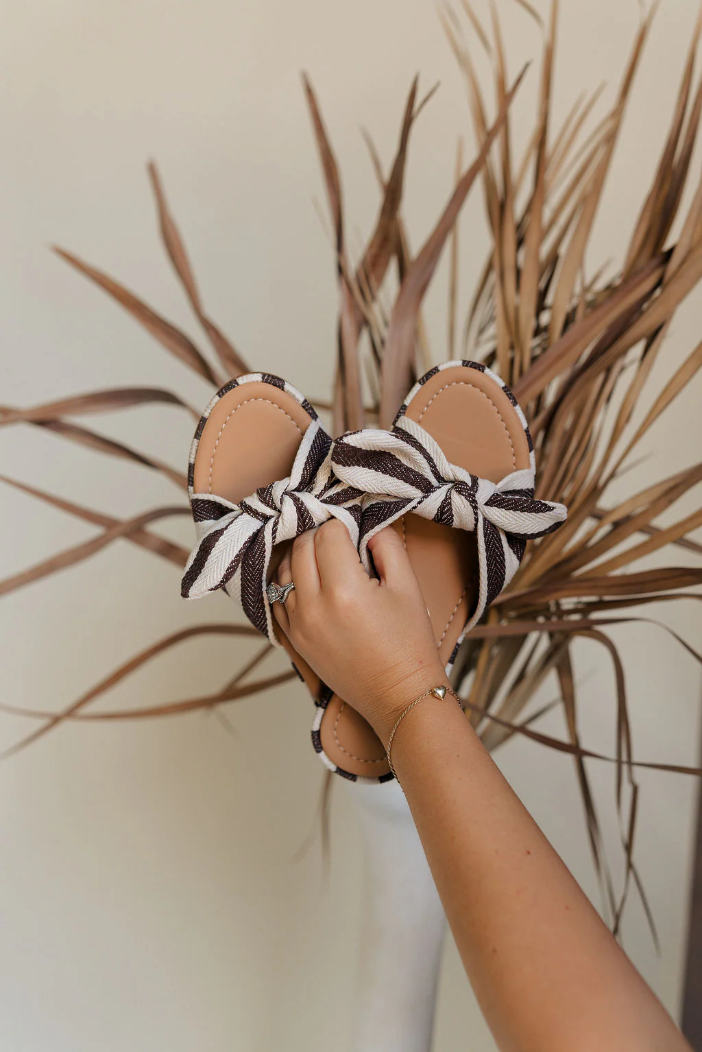 Rachael Stripe Bow Flat Sandal in Mocha - Image 3