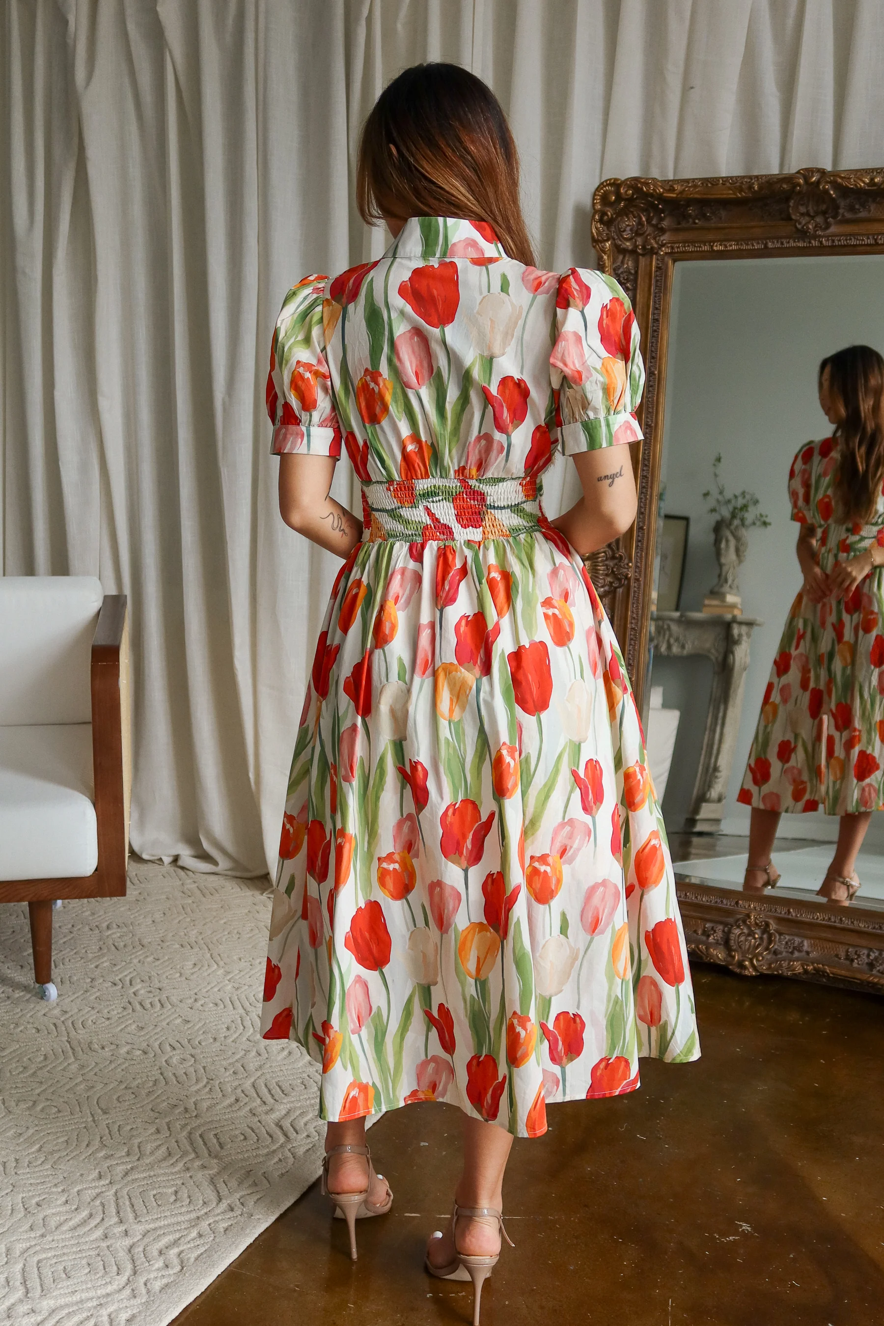 Rachel Cream Multi Floral Zip-Up Midi Dress - Image 4
