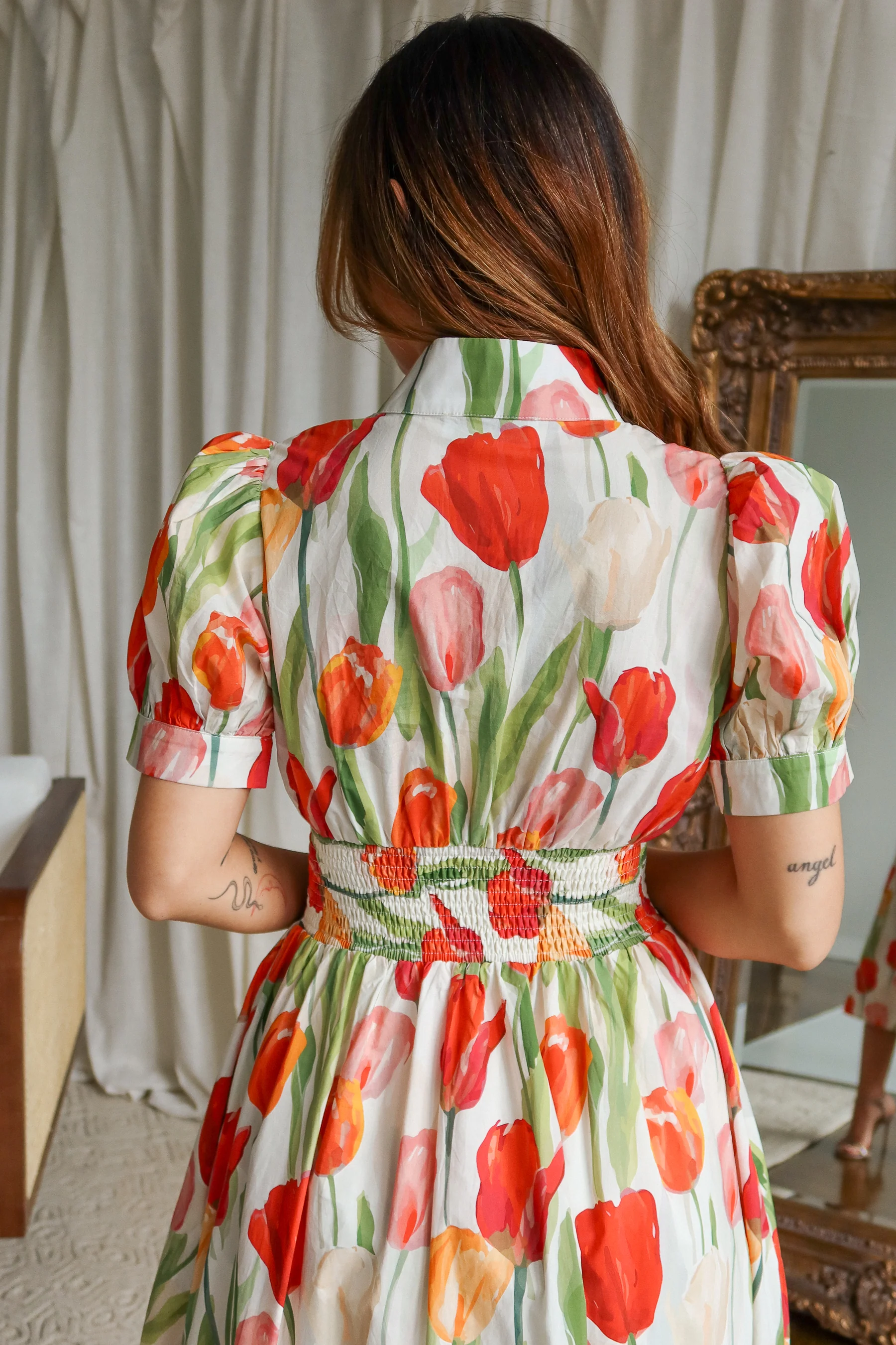Rachel Cream Multi Floral Zip-Up Midi Dress - Image 7