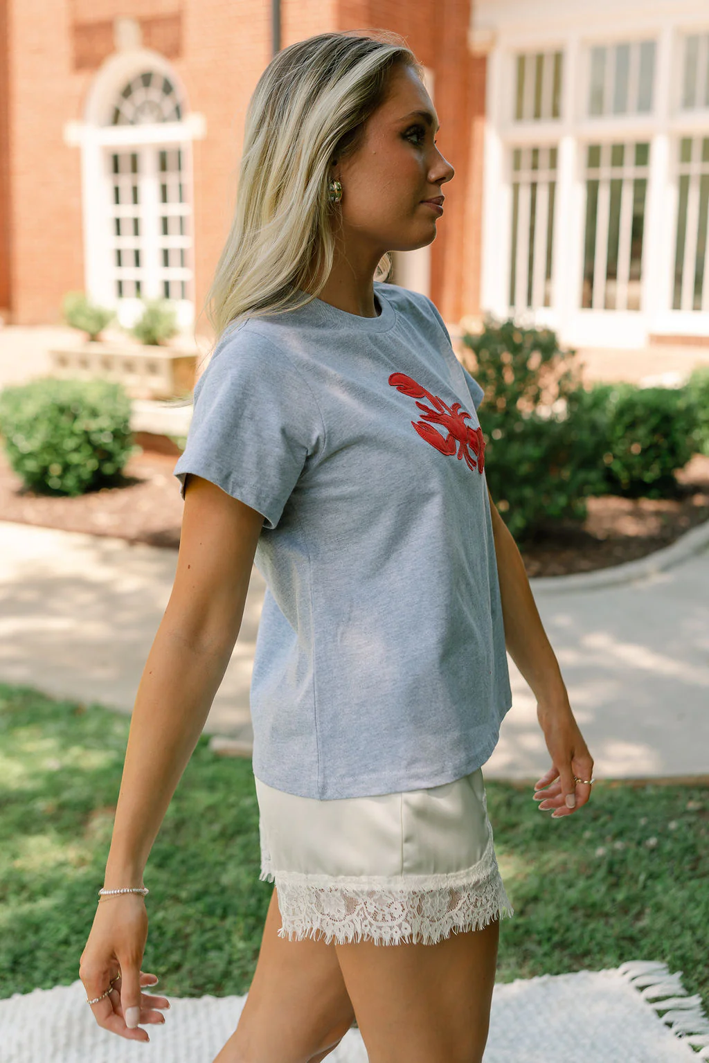 Rachel Heather Grey & Red Lobster Short Sleeve Top - Image 3
