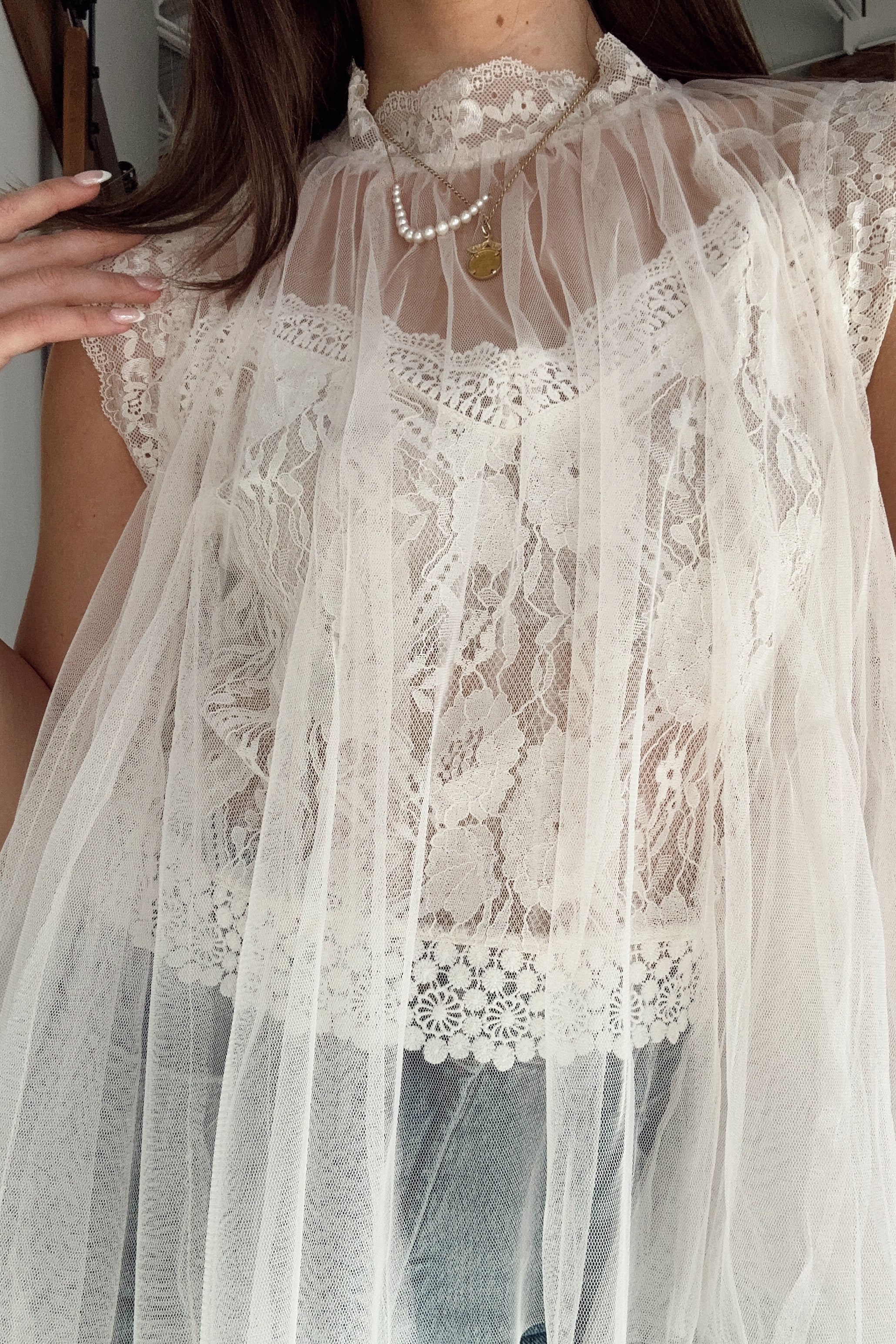 Rachel Ivory Tulle & Lace Flare Tank - Image 3