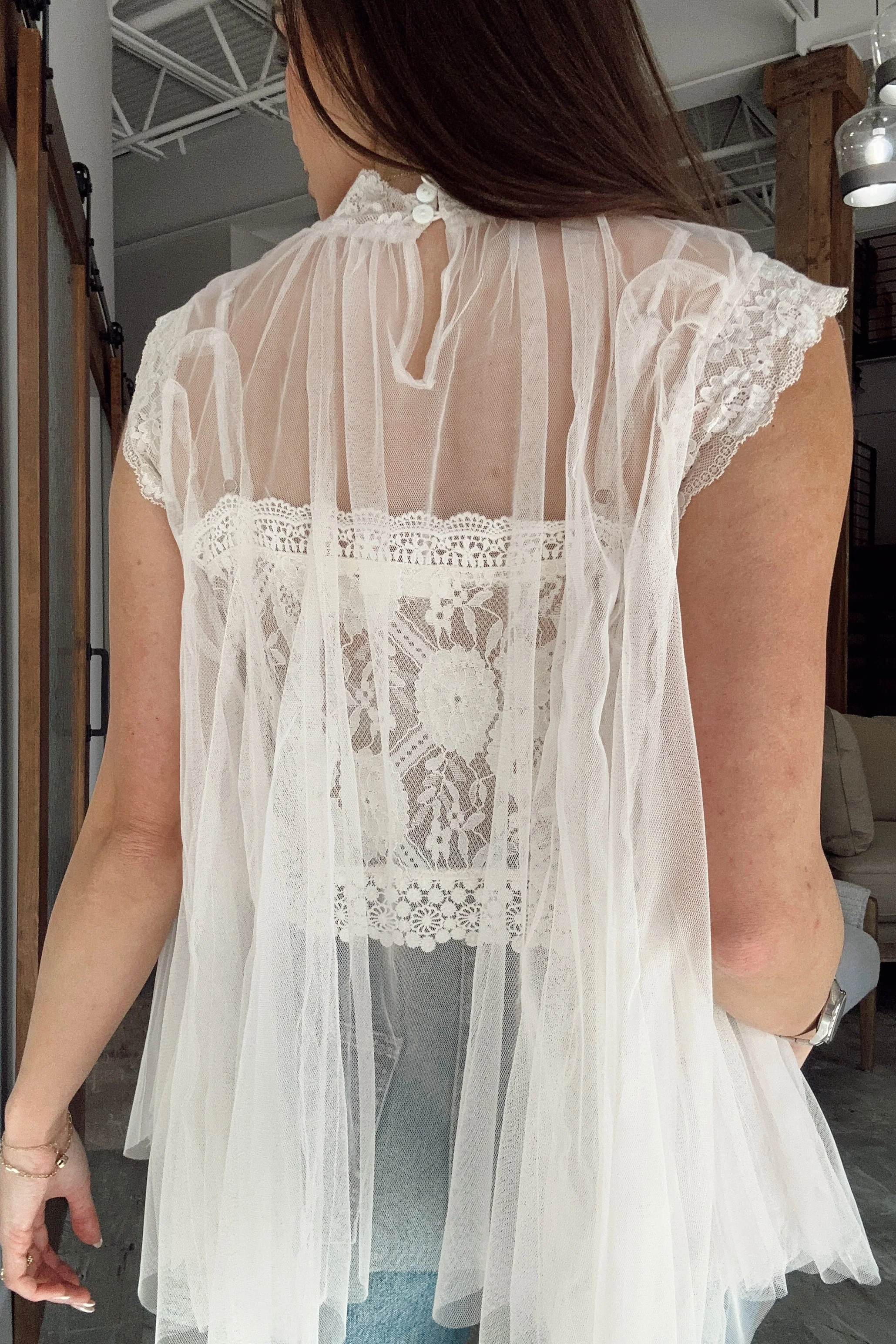 Rachel Ivory Tulle & Lace Flare Tank - Image 4