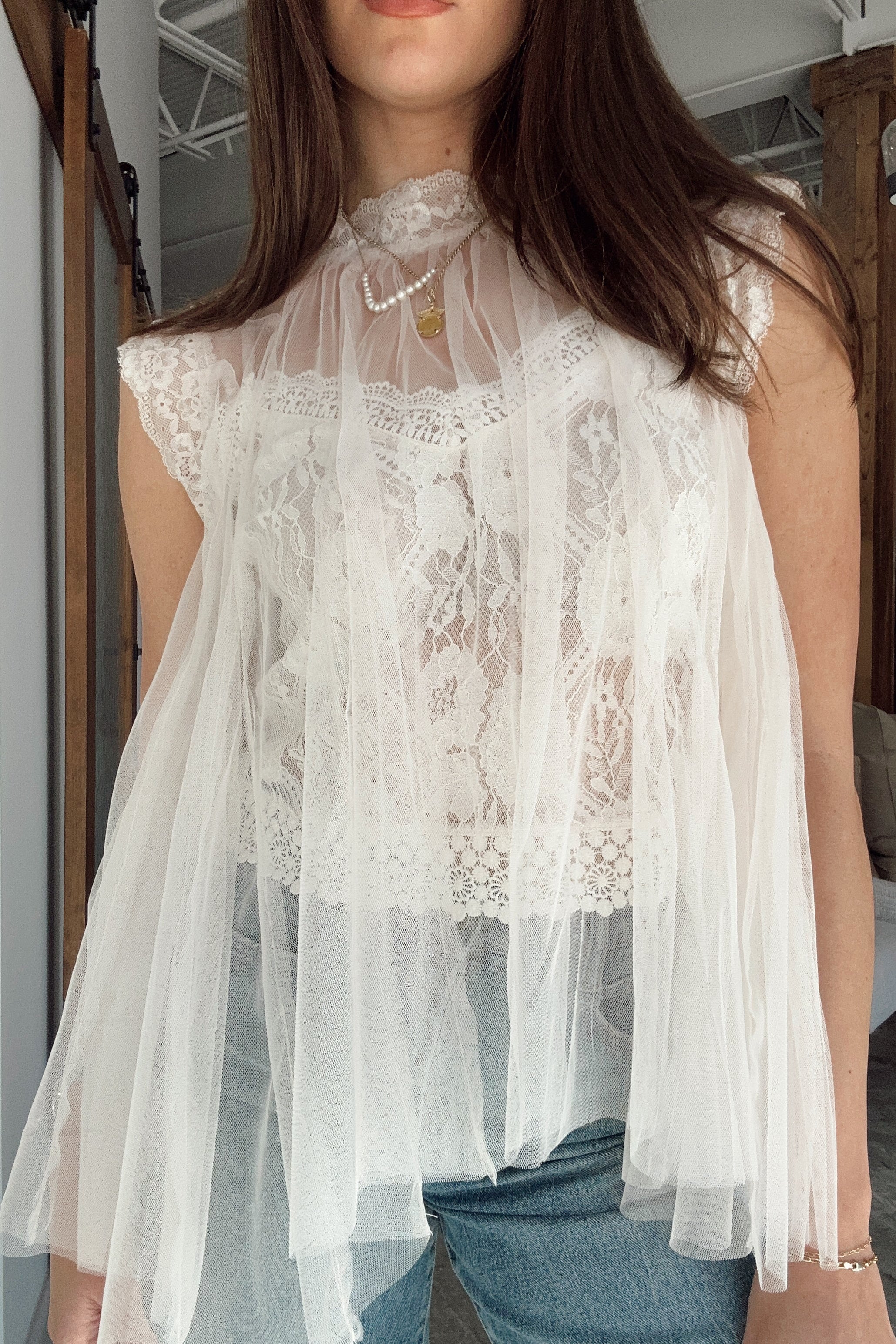 Rachel Ivory Tulle & Lace Flare Tank - Image 5