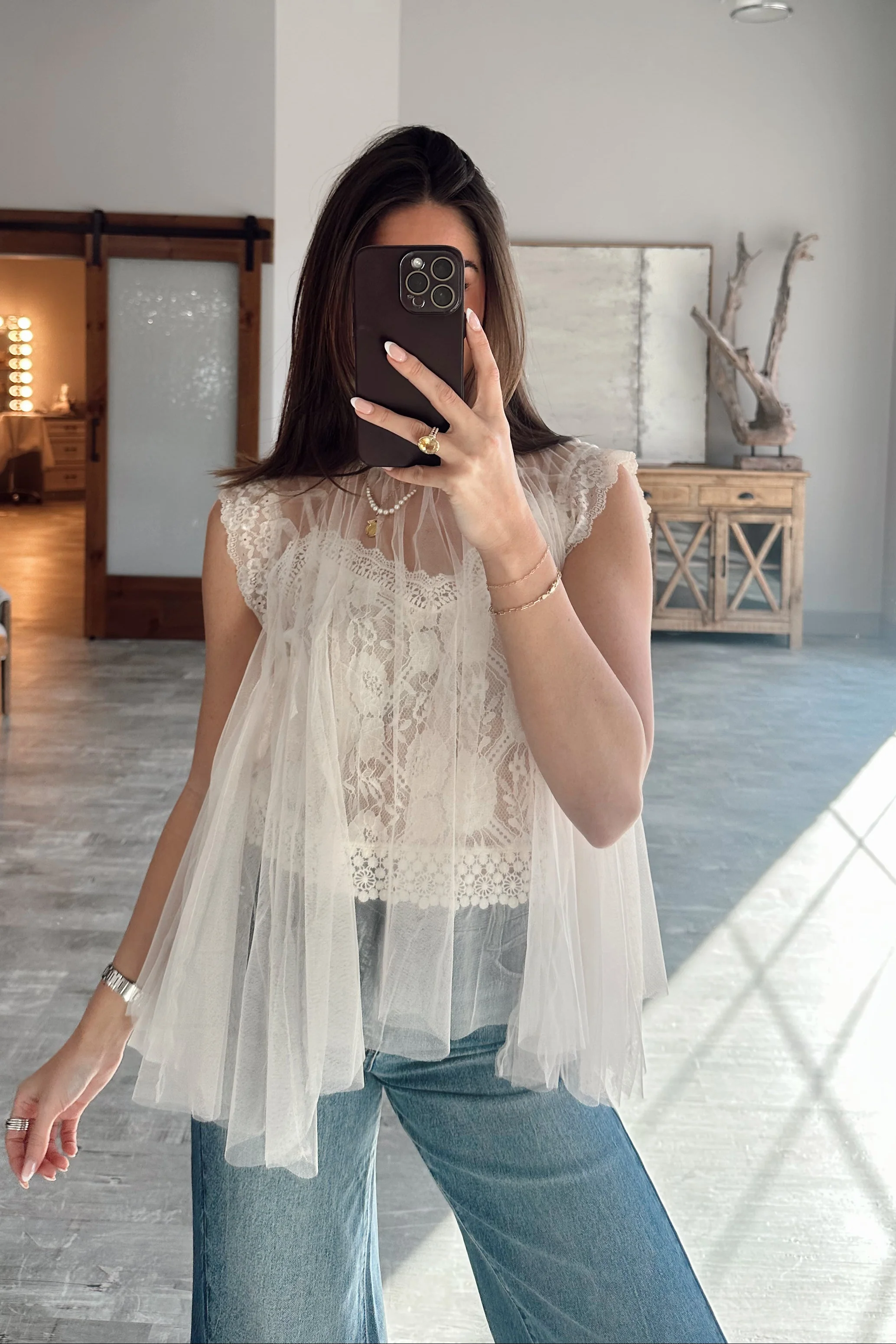 Rachel Ivory Tulle & Lace Flare Tank - Image 6