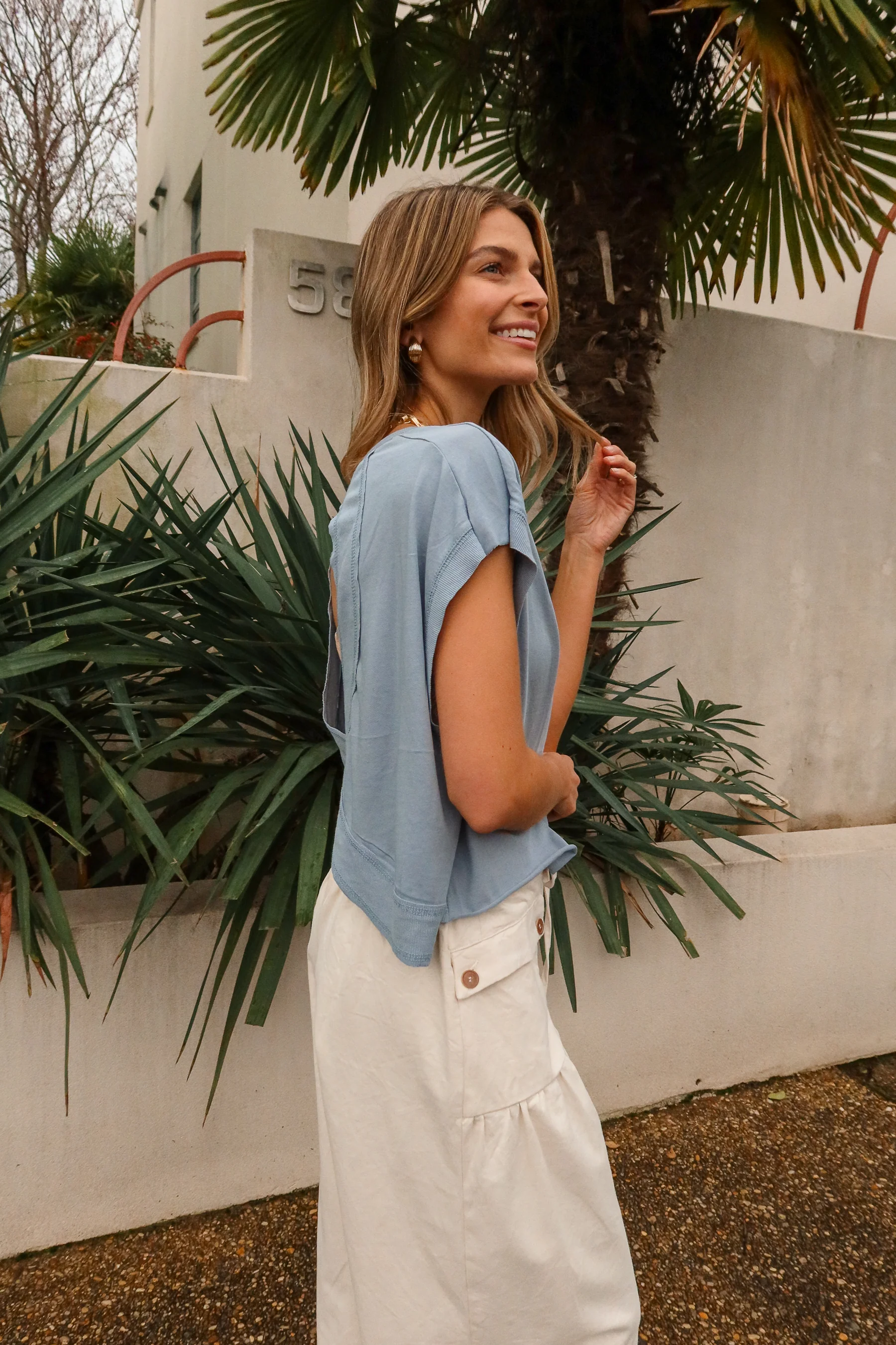 Rachelle Light Blue Open Back Tee - Image 3
