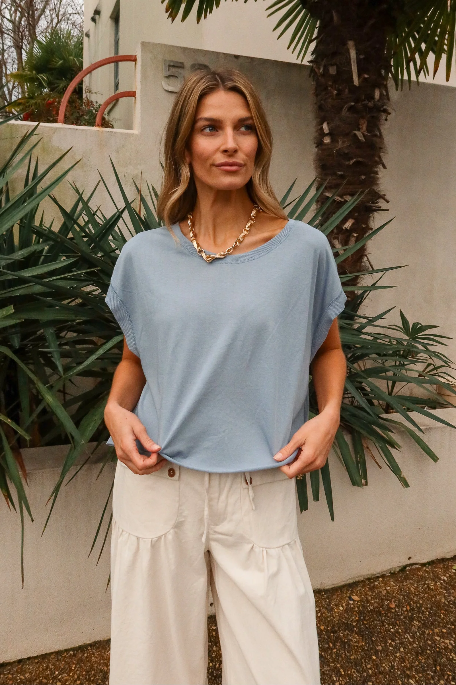 Rachelle Light Blue Open Back Tee - Image 4
