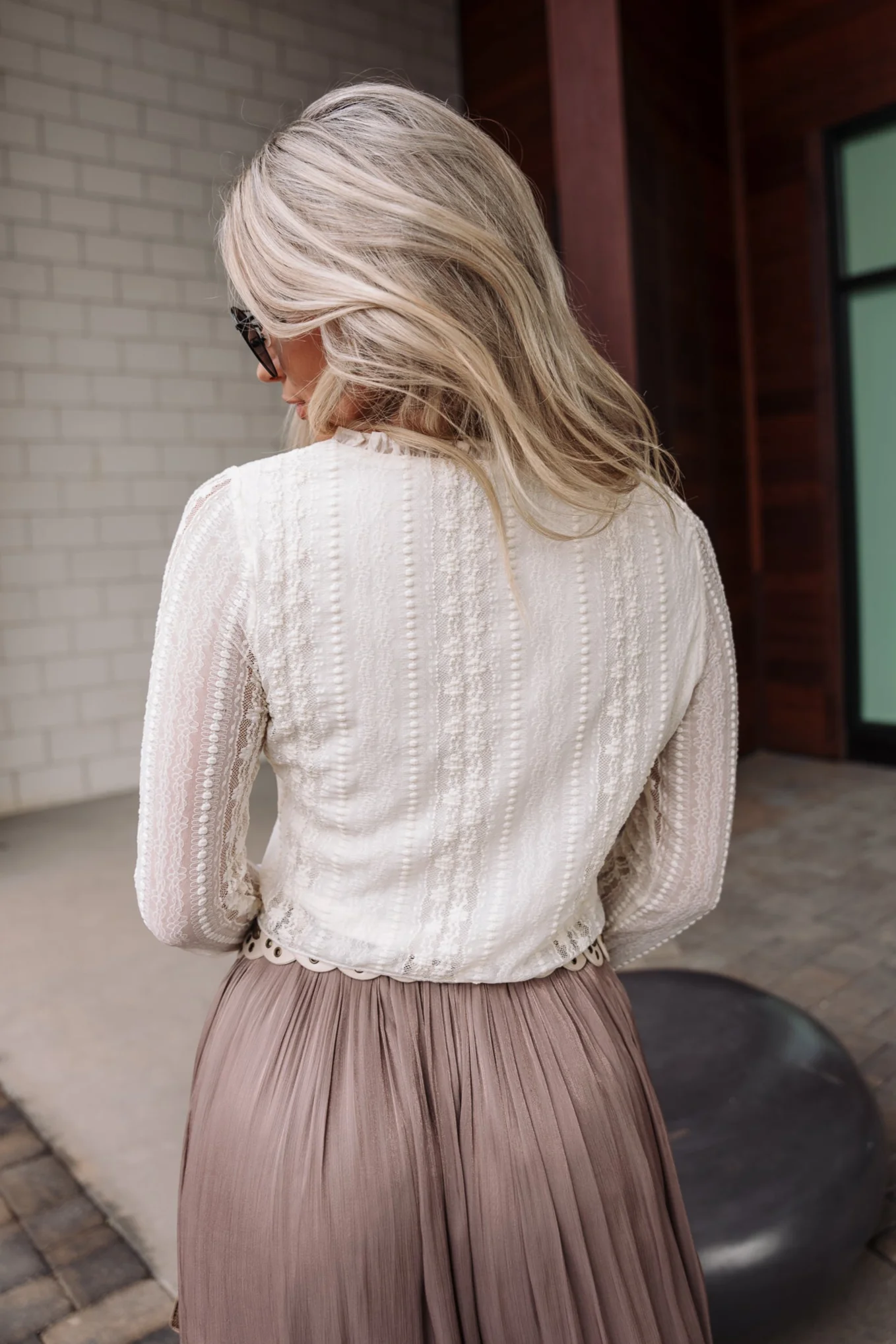 Raegan Cream Lace Sheer Front Tie Top - Image 4