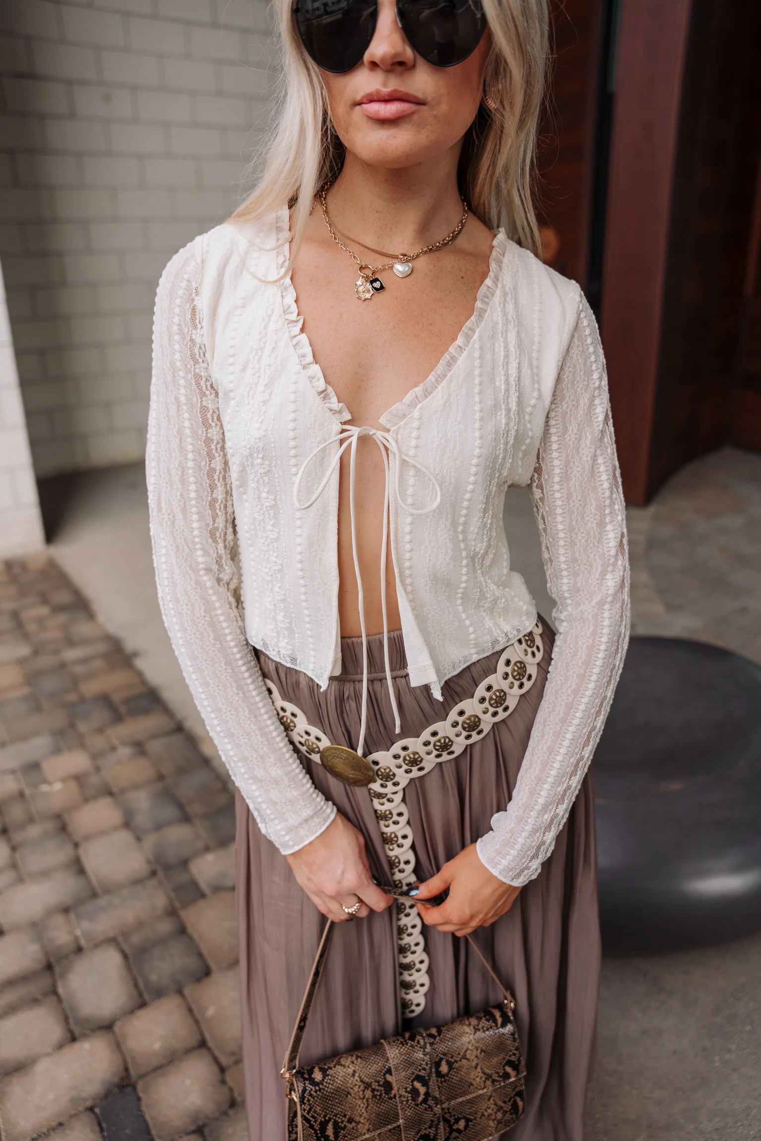 Raegan Cream Lace Sheer Front Tie Top - Image 5