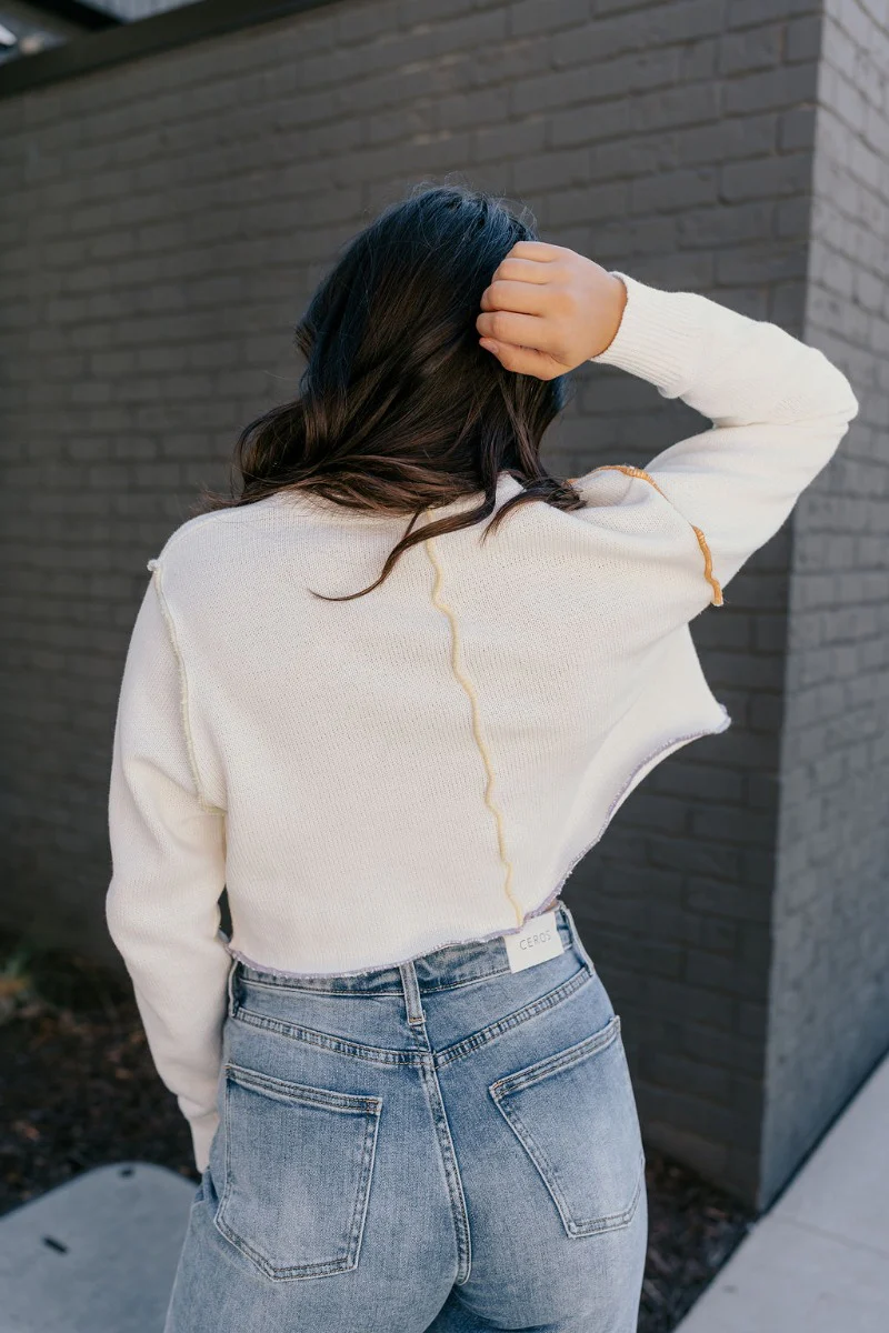 Raegan Ivory Multi-Color Seam Sweater - Image 4