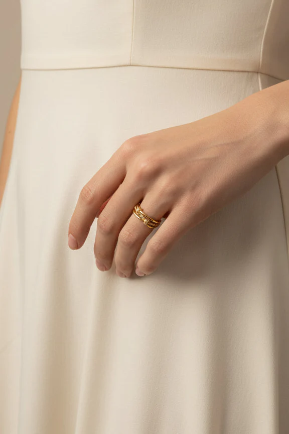 Raelyn Gold & Rhinestone Double Band Ring - Image 2
