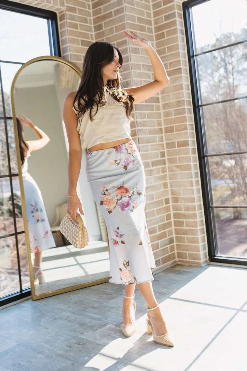Raelyn Light Blue Multi Floral Midi Skirt - Image 2