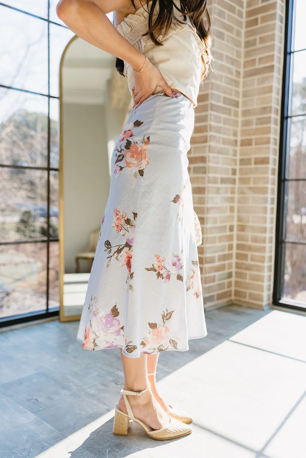 Raelyn Light Blue Multi Floral Midi Skirt - Image 3