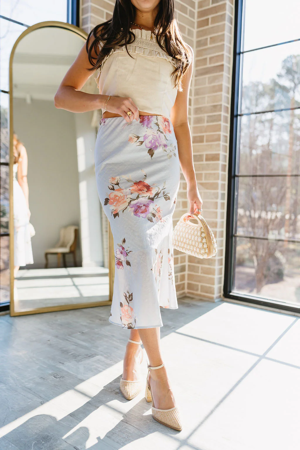 Raelyn Light Blue Multi Floral Midi Skirt - Image 5