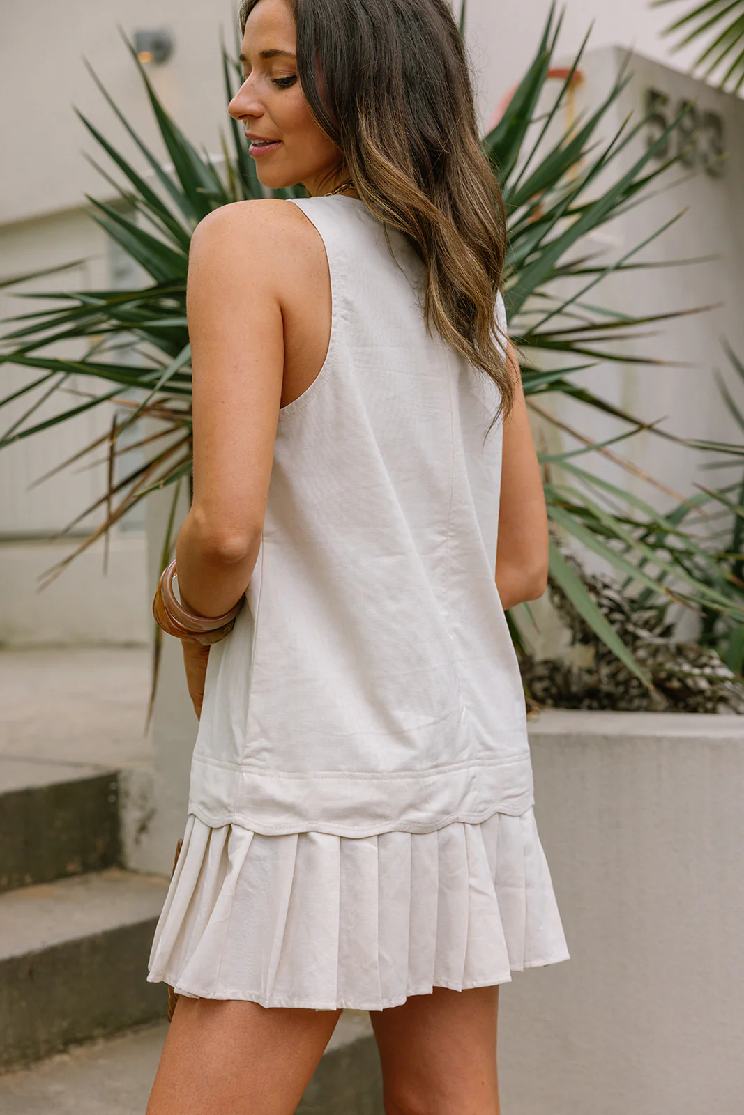 Raelyn Oatmeal Linen Flare Mini Dress - Image 4