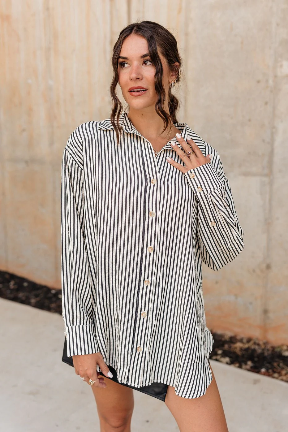 Ragan Black & White Striped Button Up - Image 5