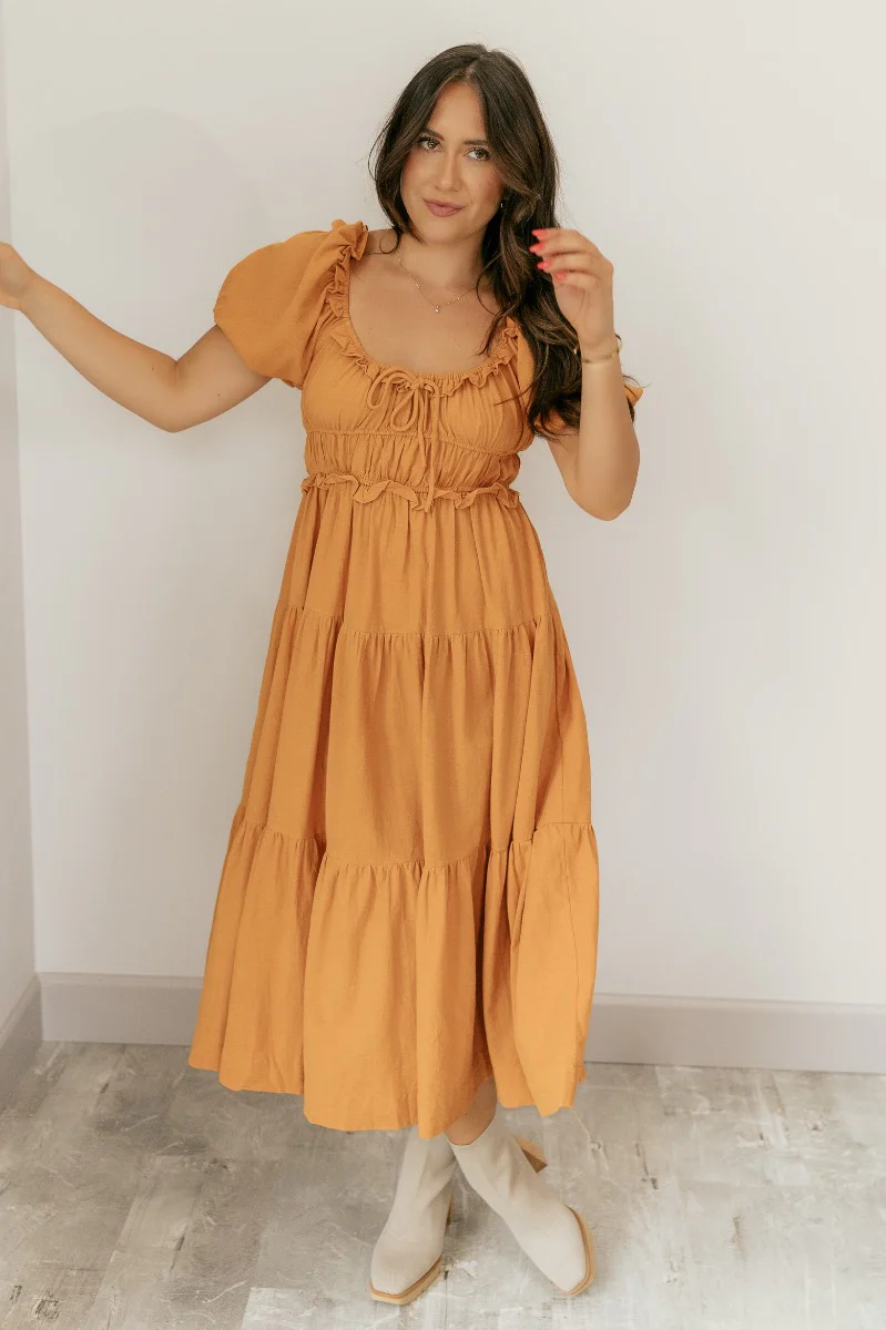 Raina Ginger Tiered Short Sleeve Midi Dress