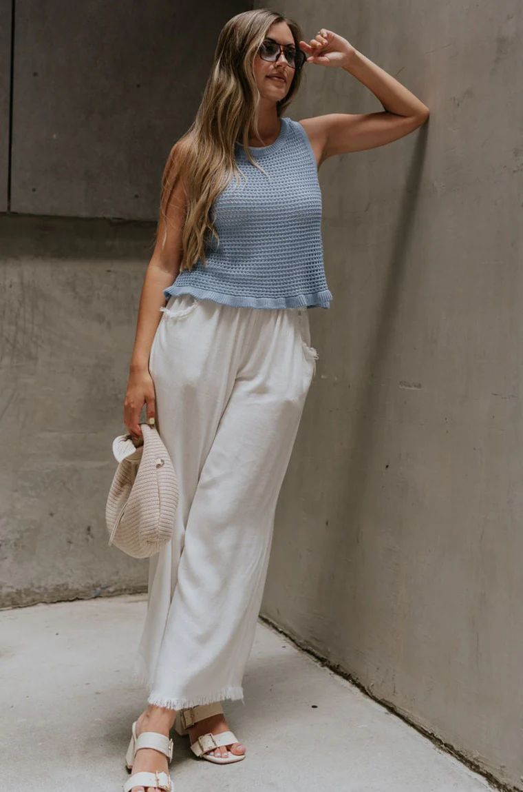 Raya Dusty Blue Knit Ruffle Tank - Image 2
