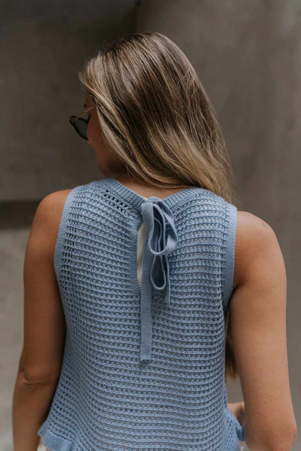 Raya Dusty Blue Knit Ruffle Tank - Image 4