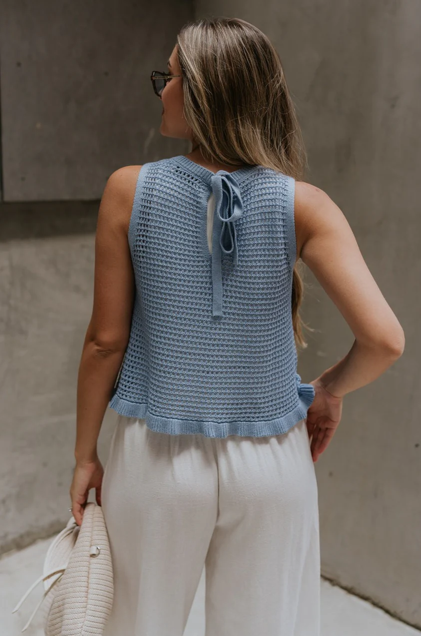 Raya Dusty Blue Knit Ruffle Tank - Image 5