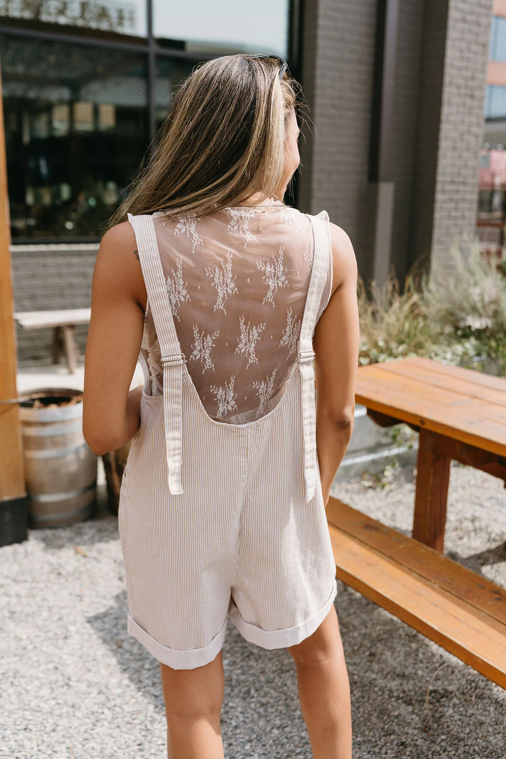 Raya Taupe & White Stripe Romper - Image 5