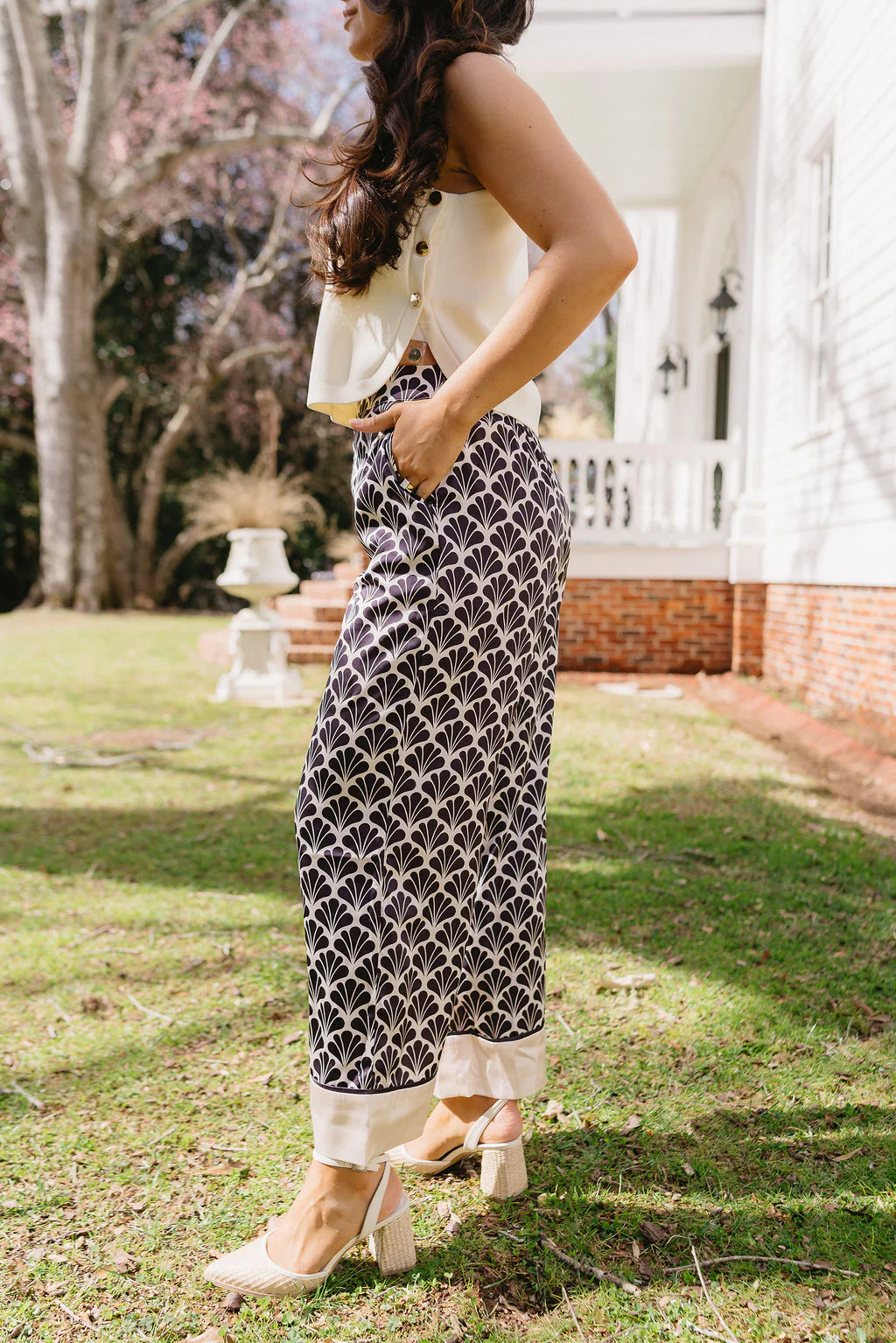 Raylene Ecru & Black Printed Satin Pants - Image 4